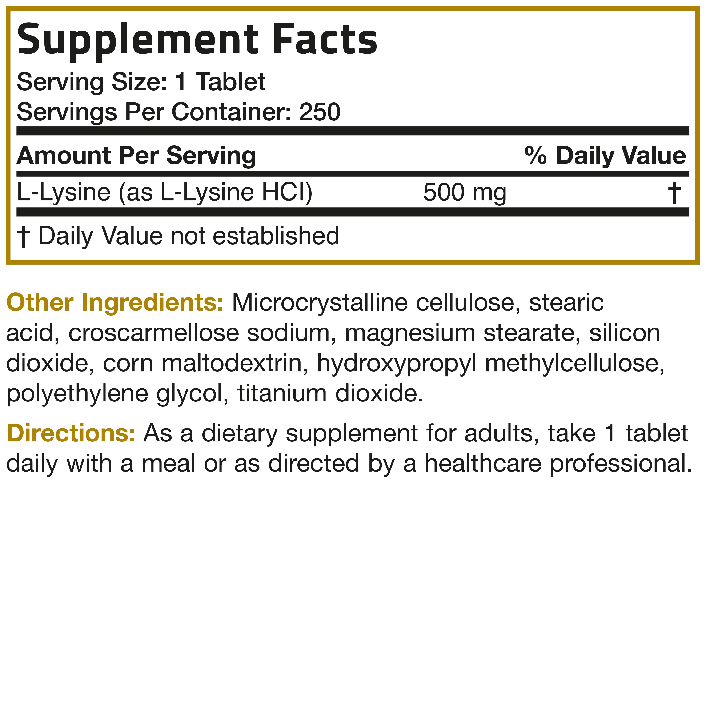 L-Lysine - 500 mg - 250 Tablets