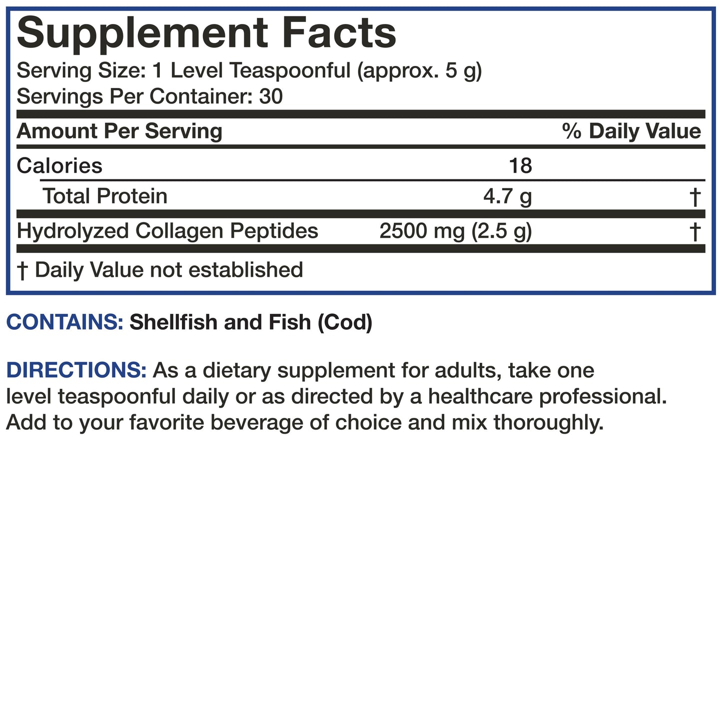 Marine Collagen Peptides Nordic Norwegian Wild Caught Cod Powder - Unflavored - 150g (5.29 oz).