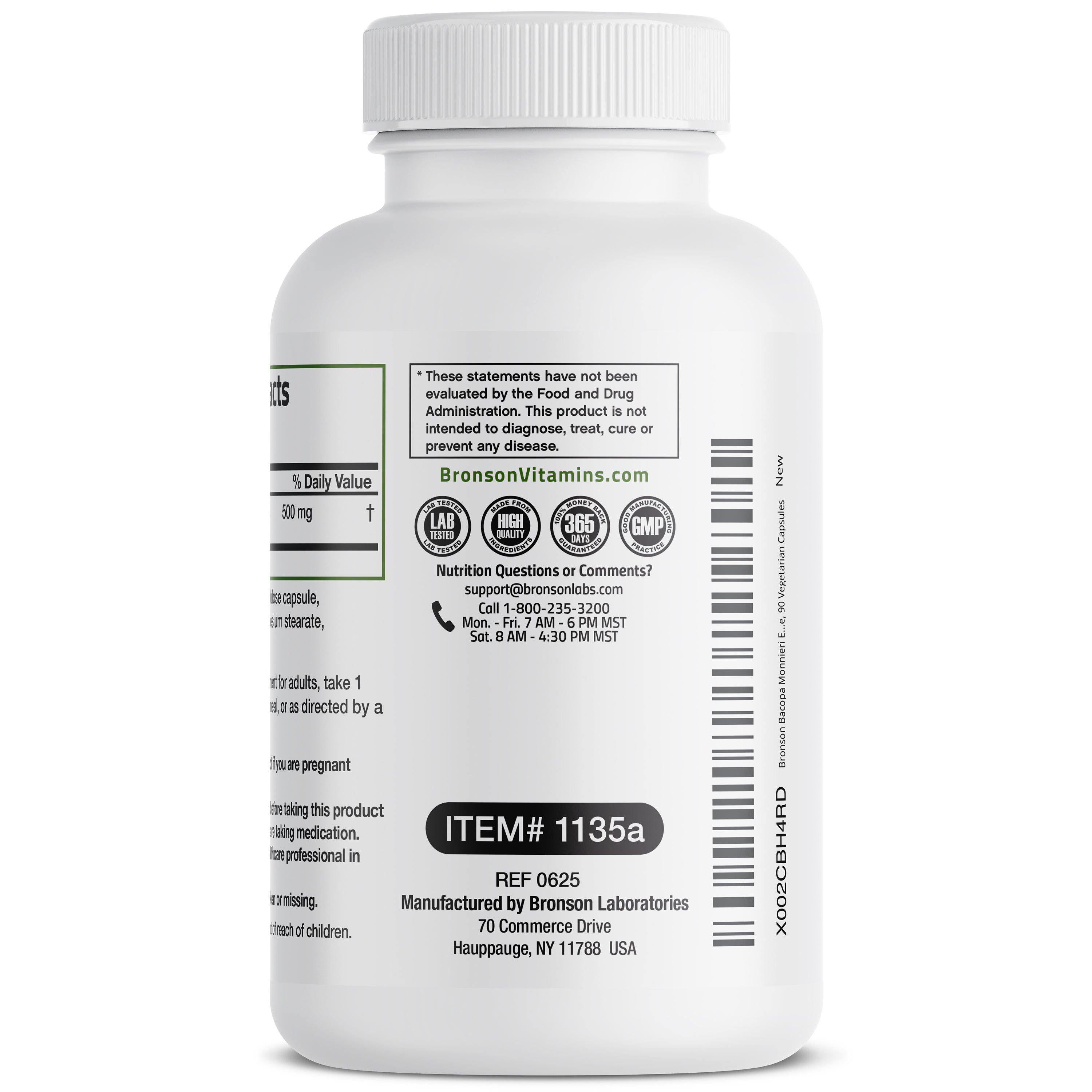 Bacopa Monniera Standardized Extract - 500 mg - 90 Vegetarian Capsules