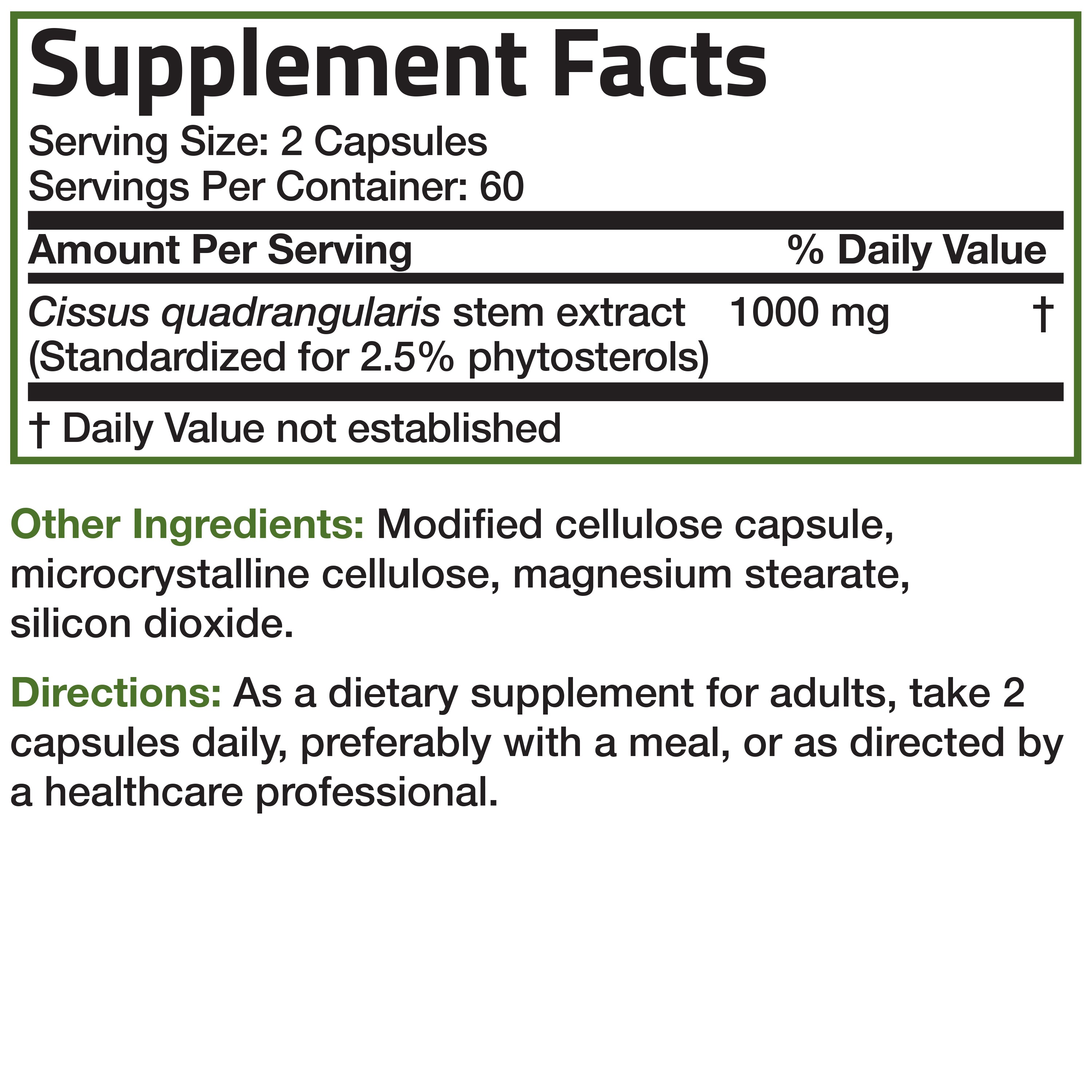 Cissus Quadrangularis Extract - 1,000 mg - 120 Vegetarian Capsules