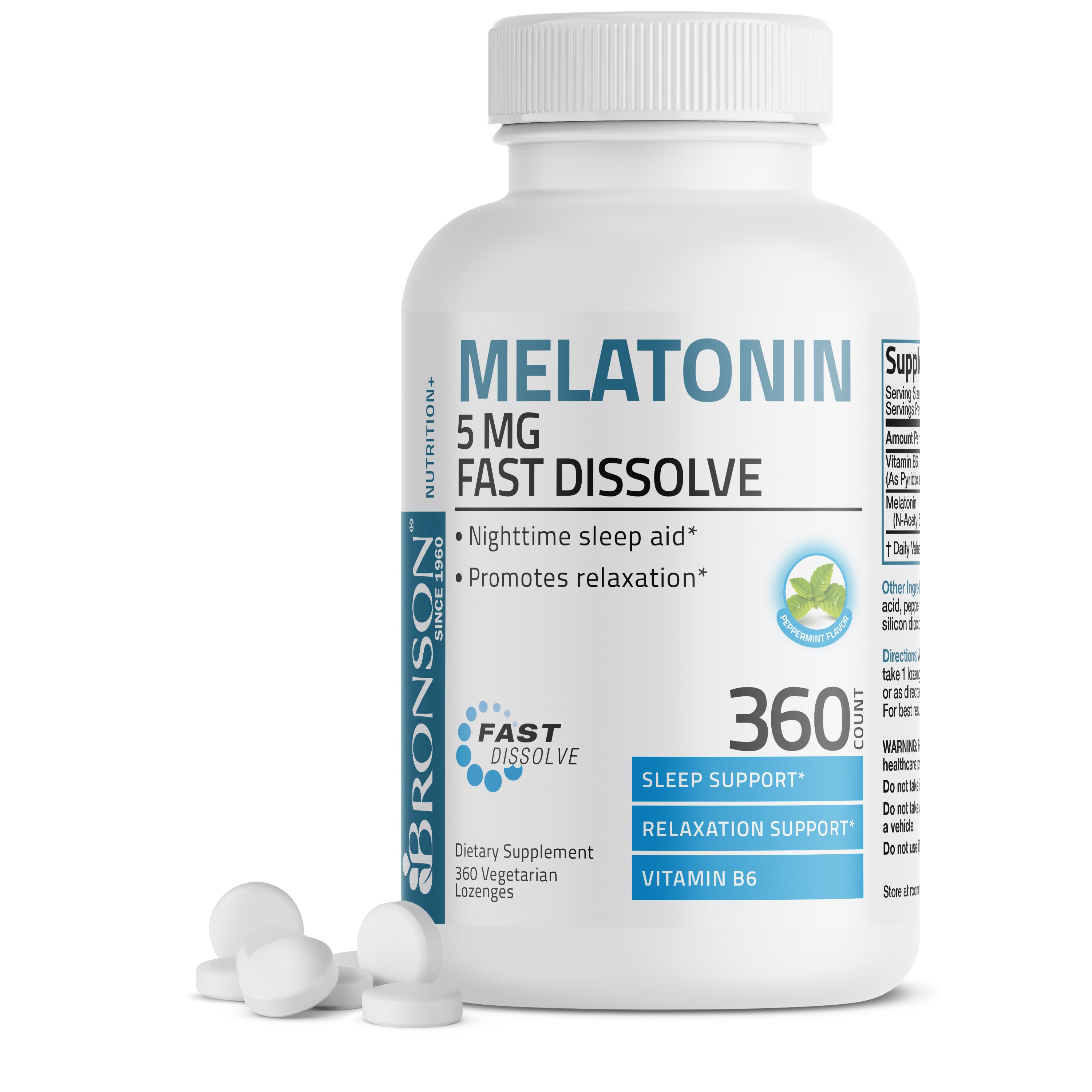 Melatonin Fast Dissolve - 5 mg - 360 Vegetarian Lozenges