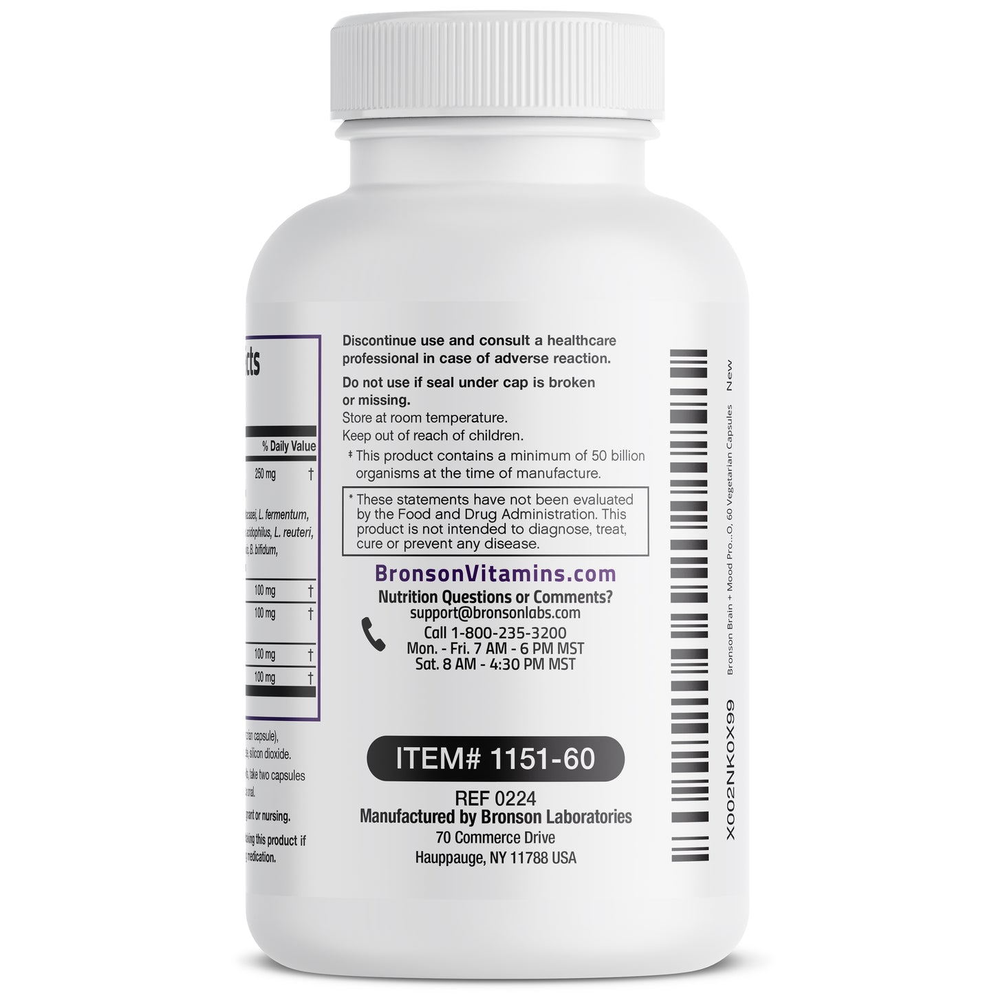 Probiotic Plus Prebiotic with L-Theanine, Bacopa & Rhodiola - 50 Billion CFU - 60 Vegetarian Capsules