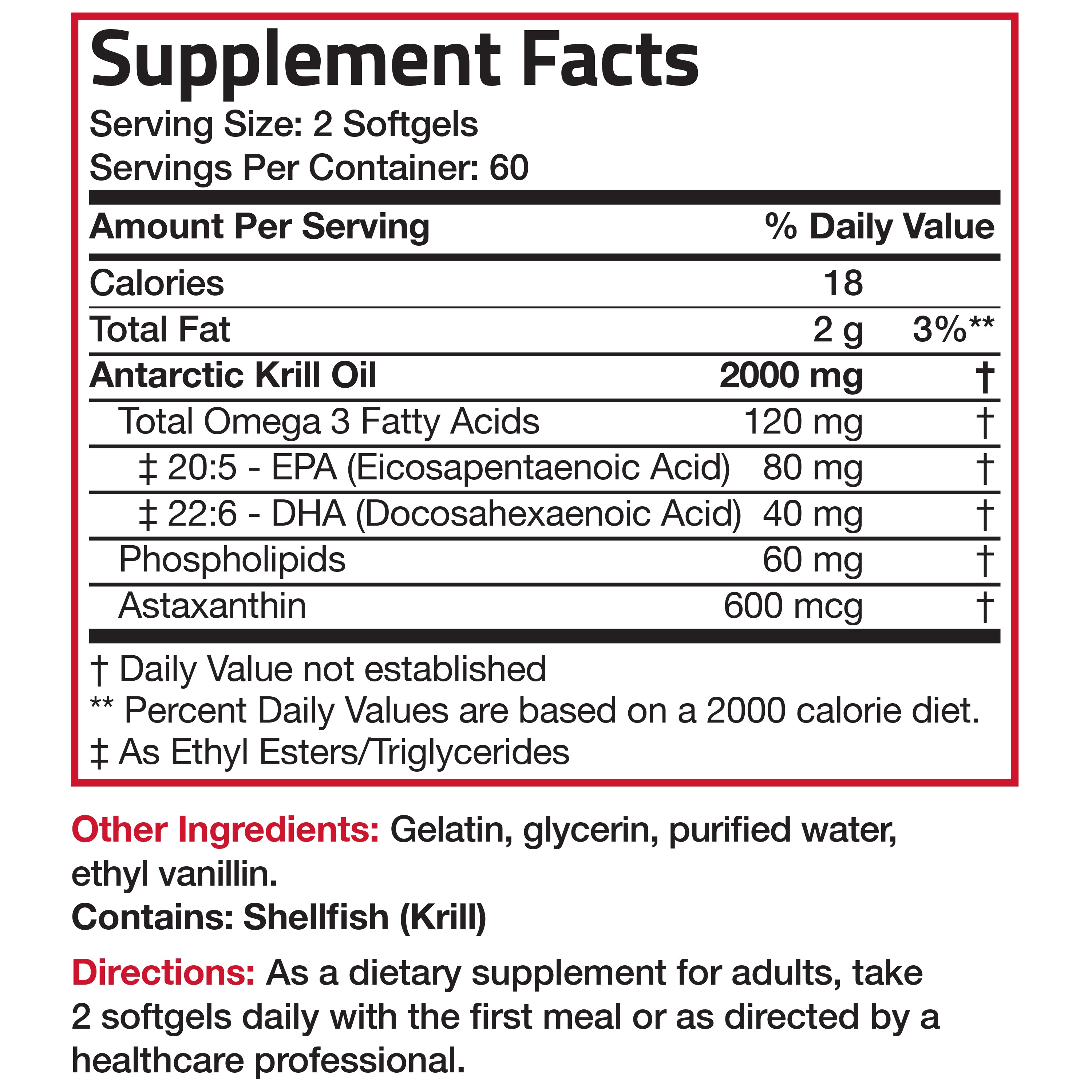 Antarctic Krill Oil Omega-3 EPA DHA Non-GMO - 2,000 mg
