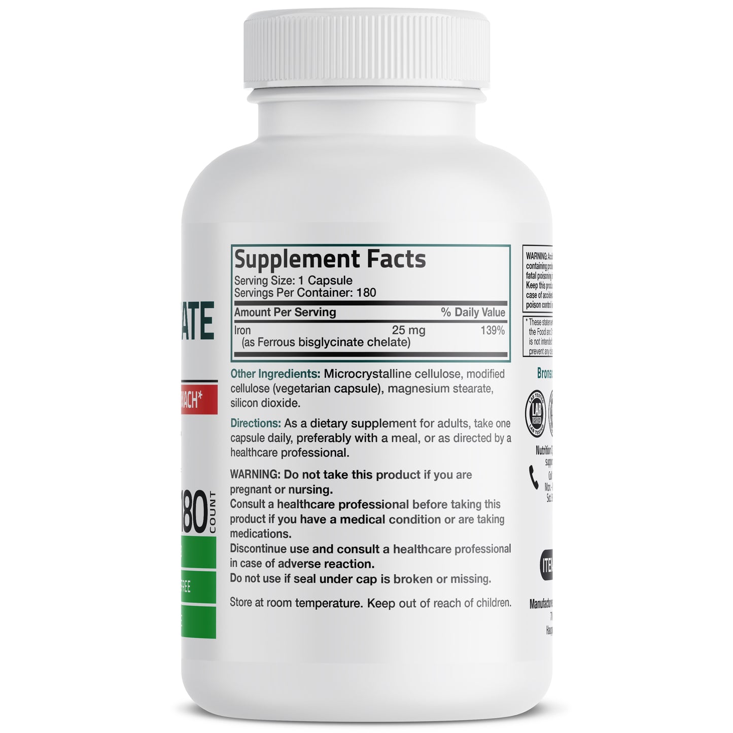 Iron Bisglycinate - 25 mg - 180 Vegetarian Capsules