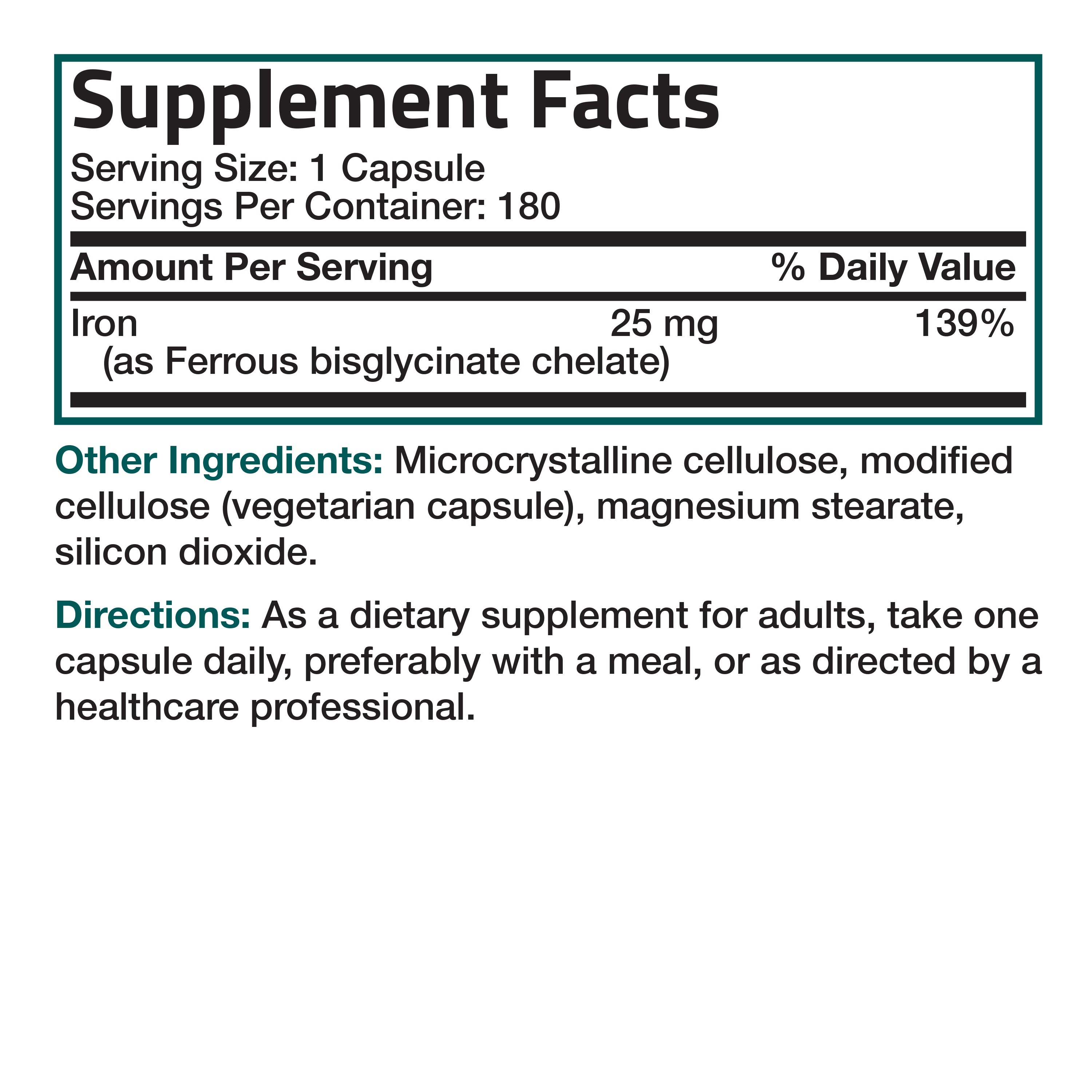 Iron Bisglycinate - 25 mg - 180 Vegetarian Capsules view 3 of 4
