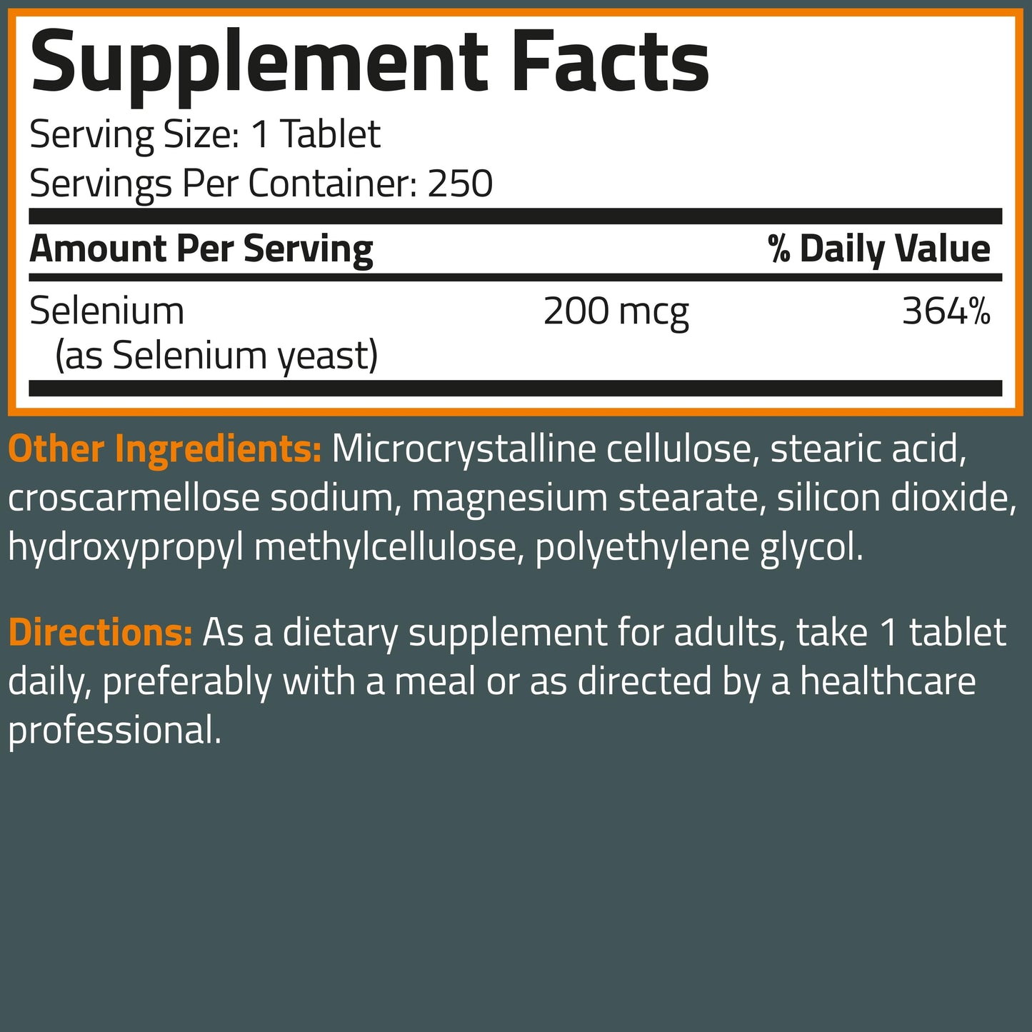 Selenium 200 mcg, 250 Vegetarian Tablets.