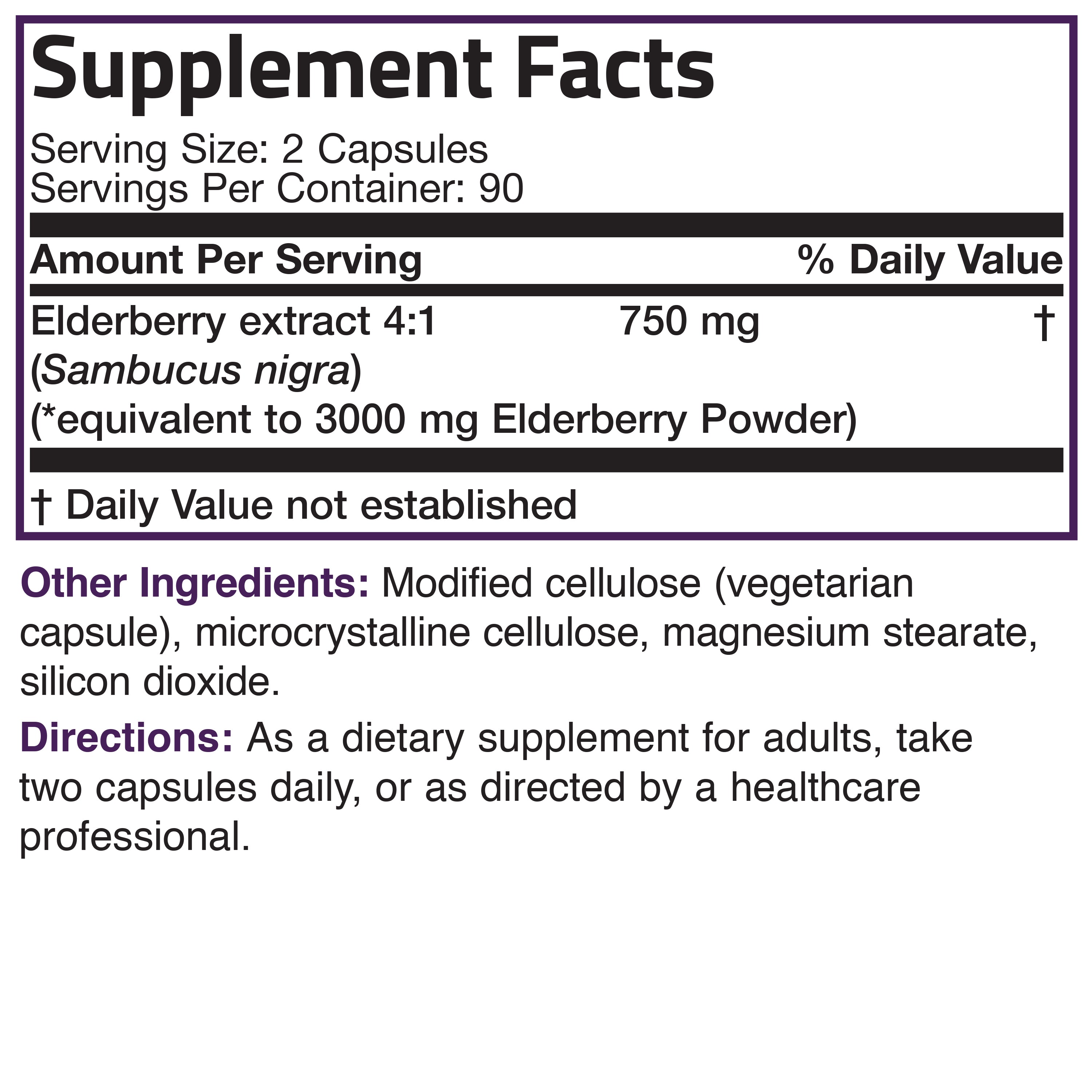 Elderberry Extra Strength - 3,000 mg - 180 Vegetarian Capsules view 7 of 7