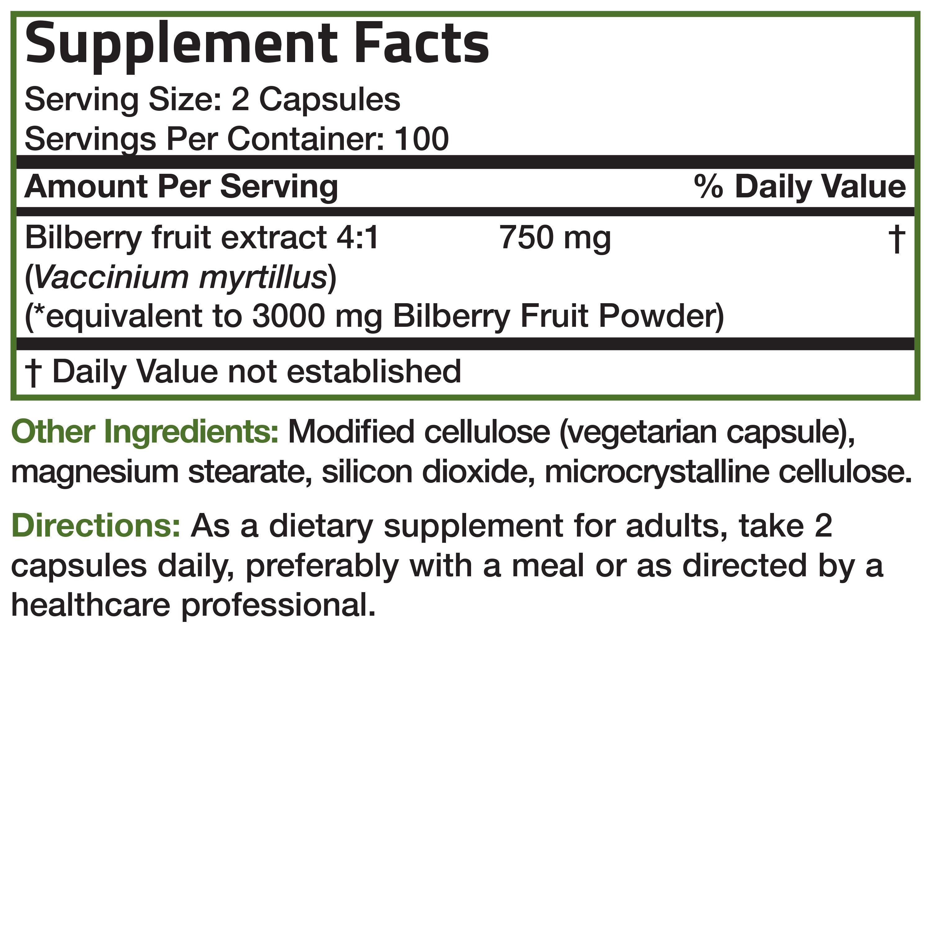 Bilberry Extra Strength 3000 mg, 200 Vegetarian Capsules view 7 of 7