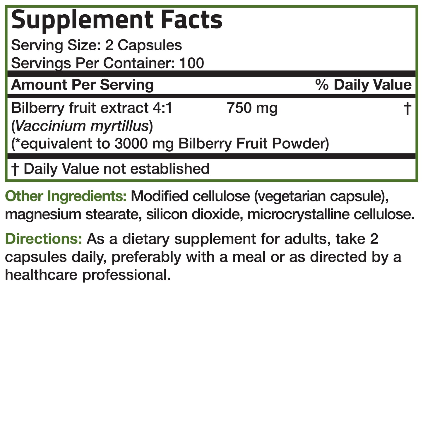Bilberry Extra Strength 3000 mg, 200 Vegetarian Capsules