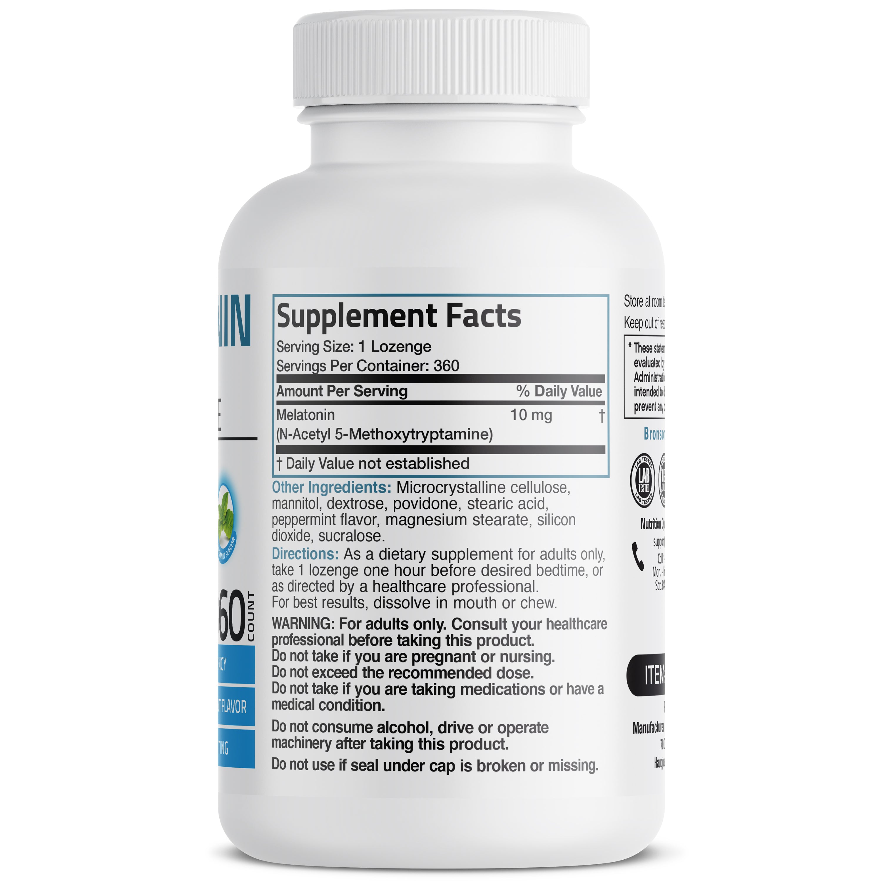 Melatonin Fast Dissolve - Peppermint - 10 mg - 360 Vegetarian Lozenges
