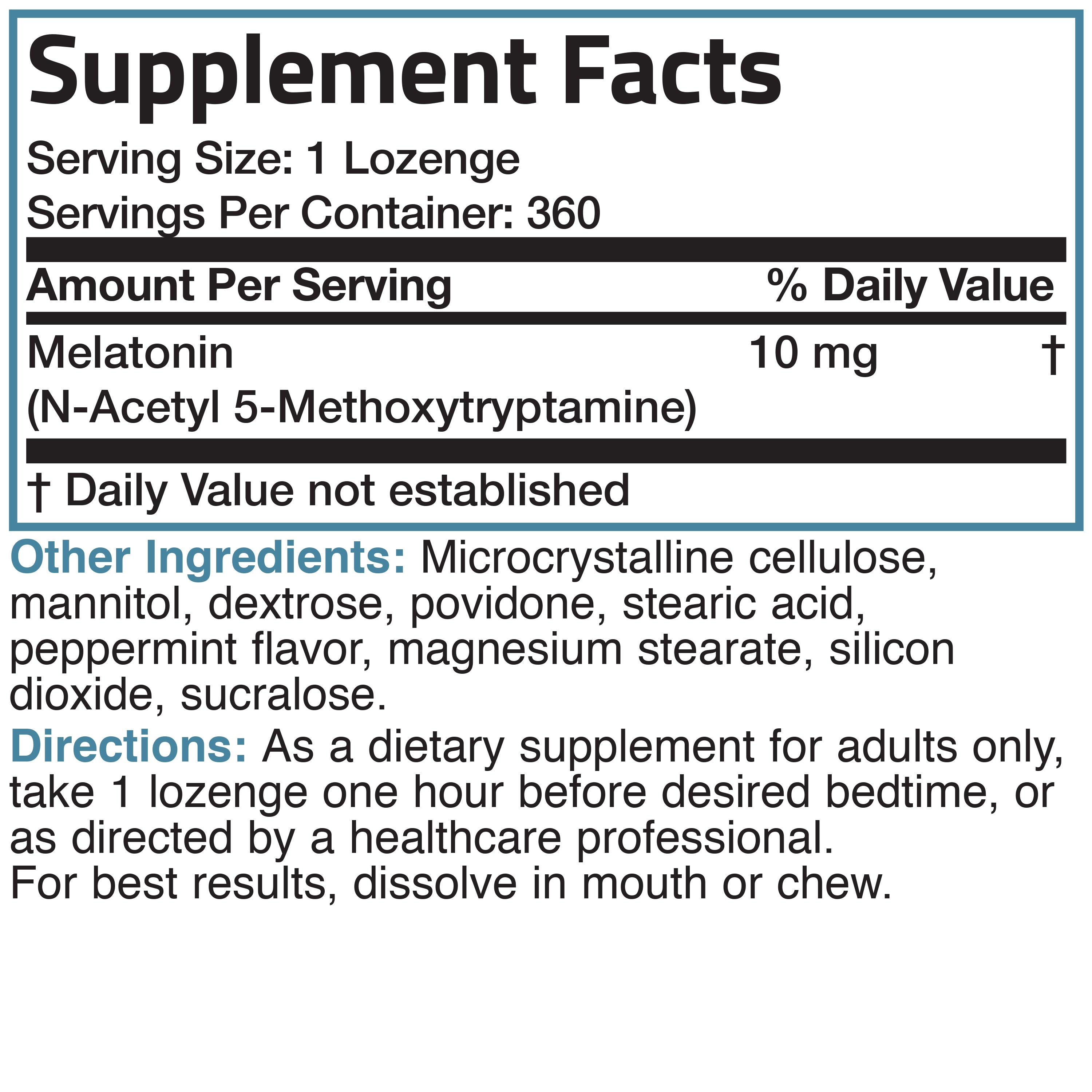 Melatonin Fast Dissolve - Peppermint - 10 mg - 360 Vegetarian Lozenges