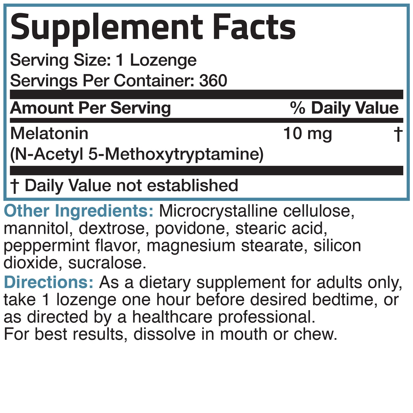 Melatonin Fast Dissolve - Peppermint - 10 mg - 360 Vegetarian Lozenges