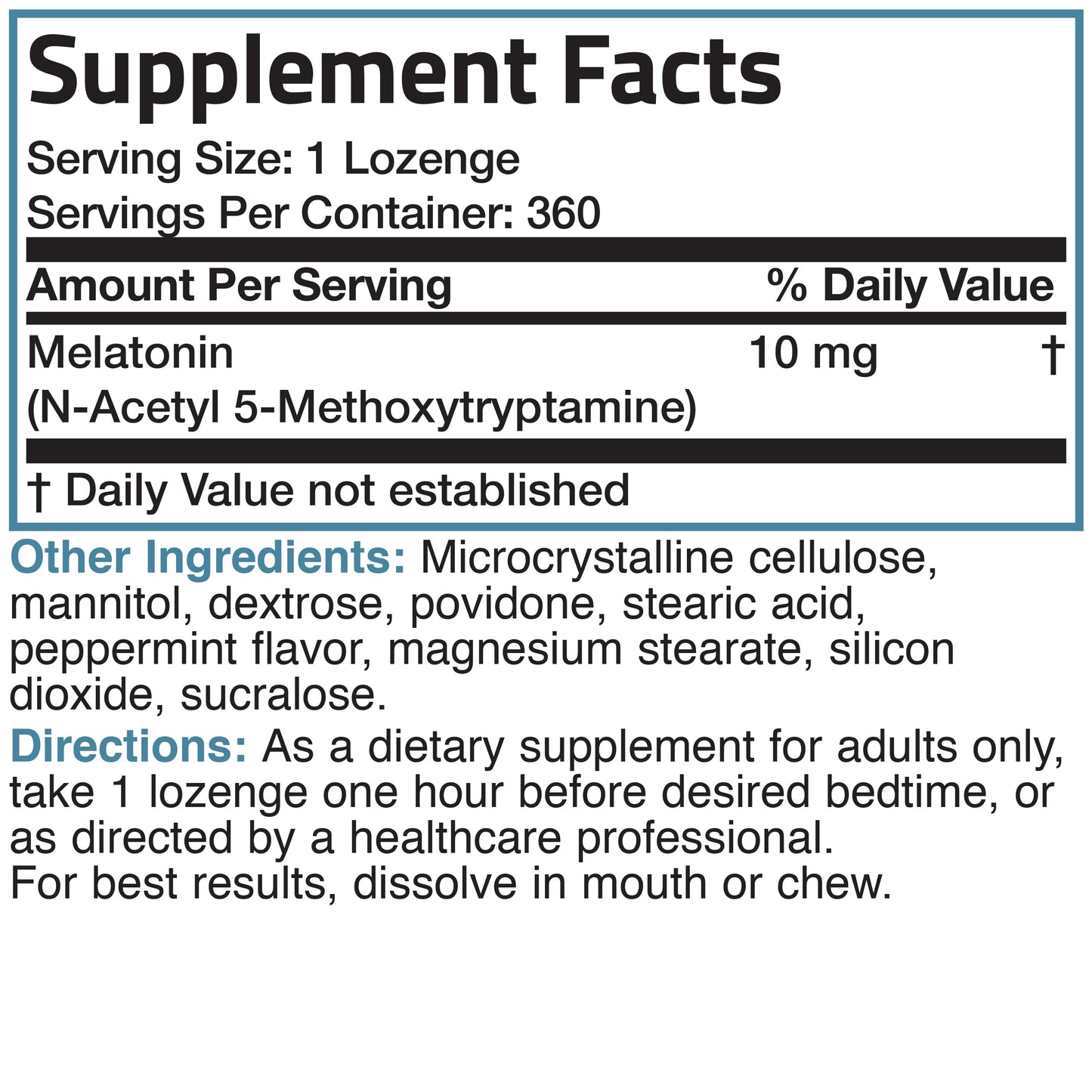Melatonin Fast Dissolve - Peppermint - 10 mg - 360 Vegetarian Lozenges.