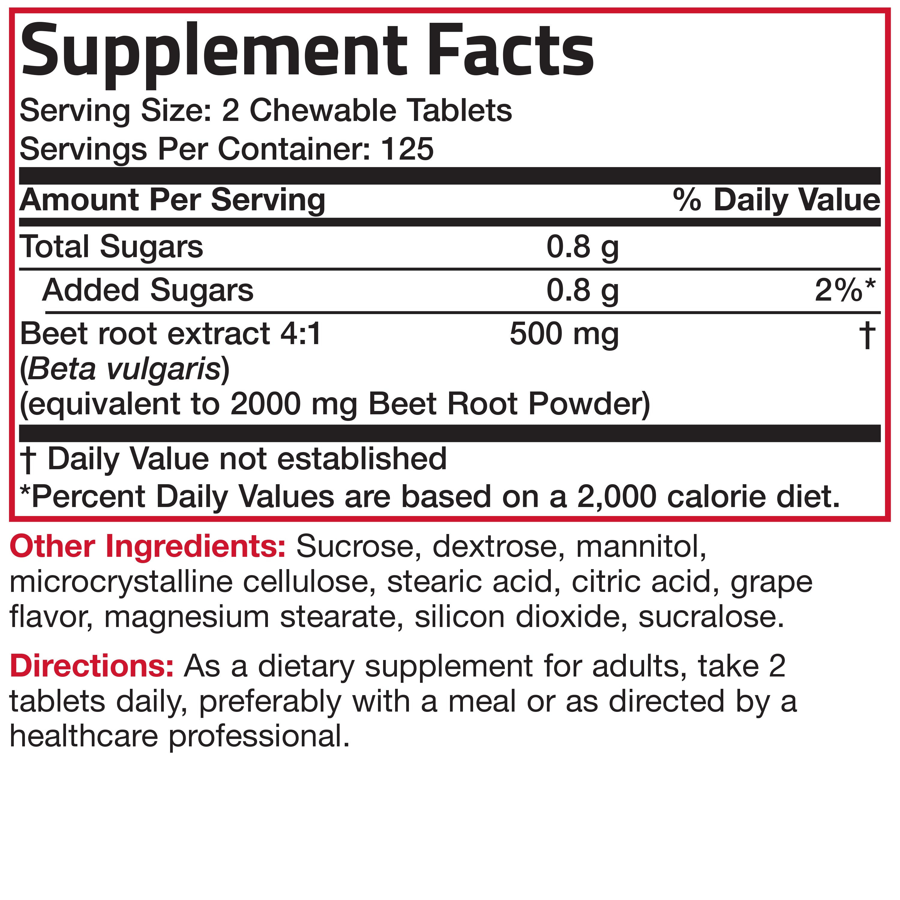Beet Root Chewables 2000 MG, 250 Grape Flavored Tablets