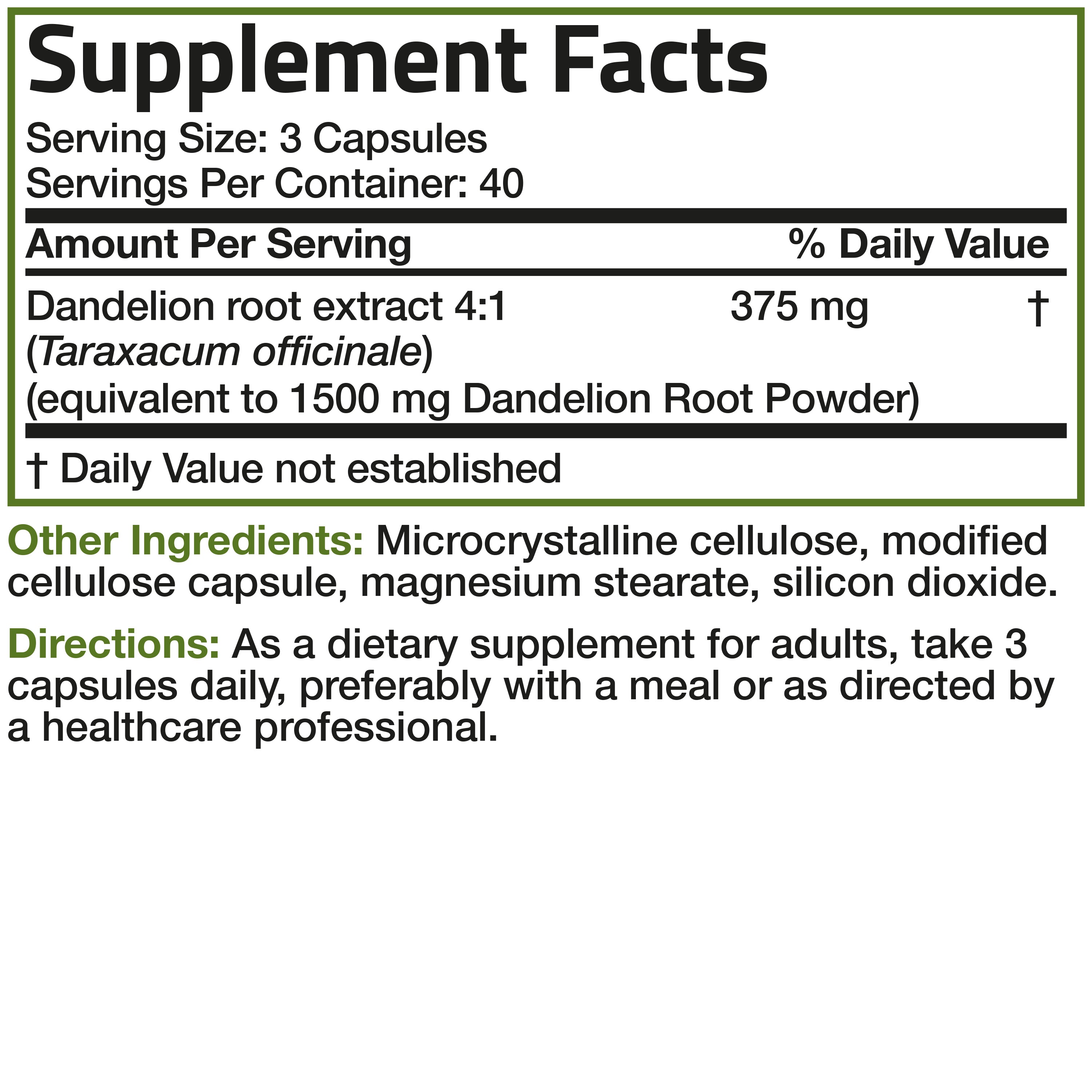 Dandelion Root 1500 MG per Serving