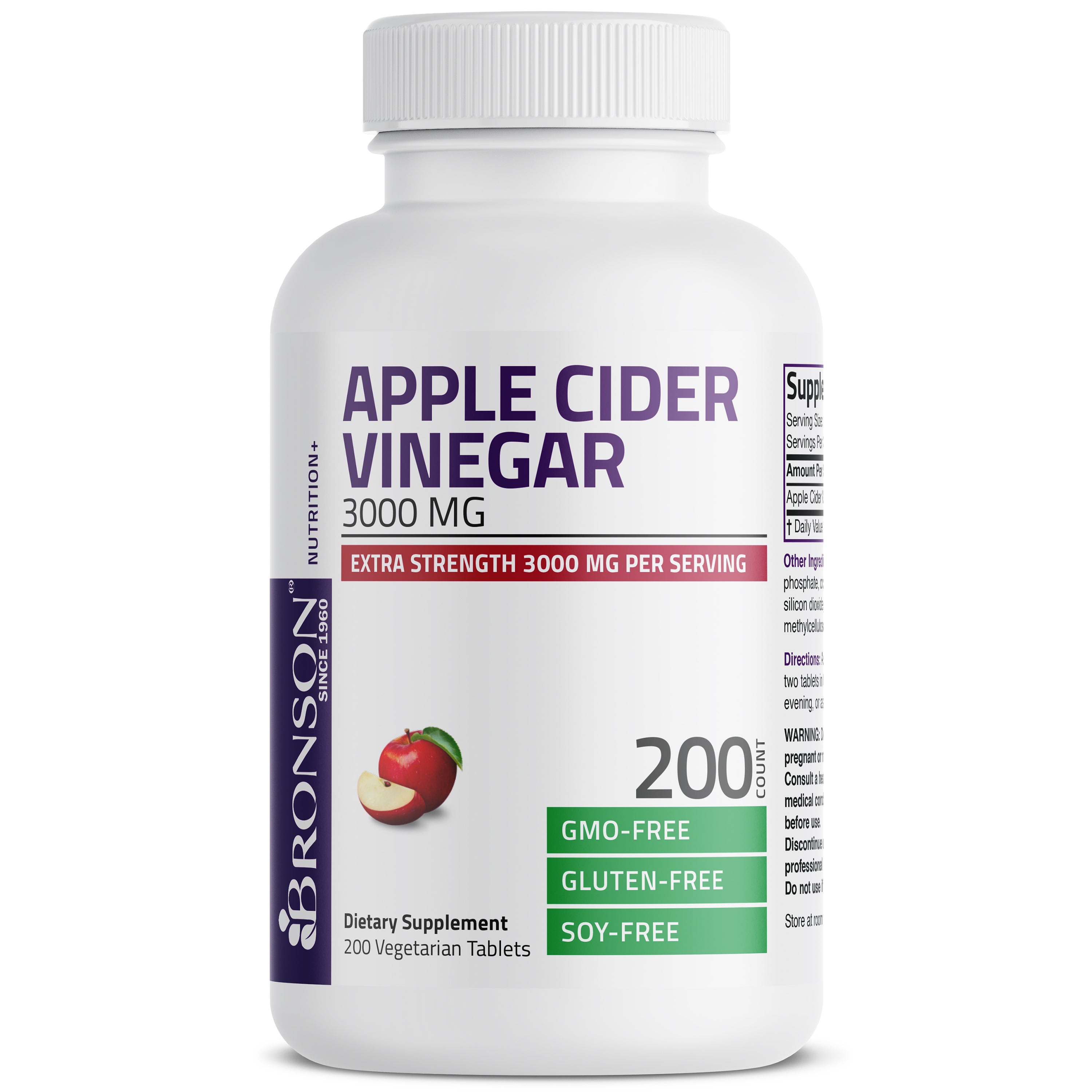 Apple Cider Vinegar 3000 MG, 200 Vegetarian Tablets