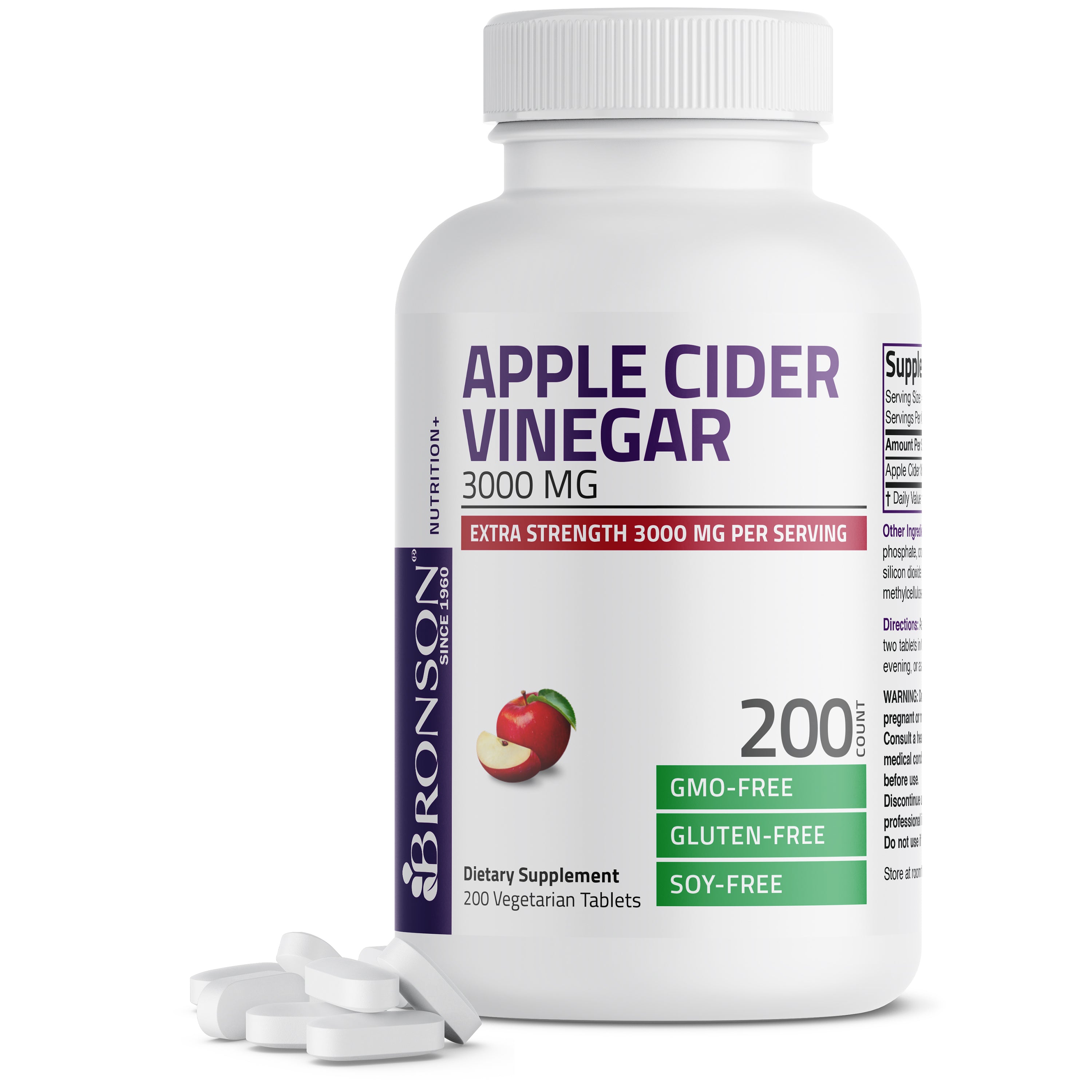 Apple Cider Vinegar 3000 MG, 200 Vegetarian Tablets