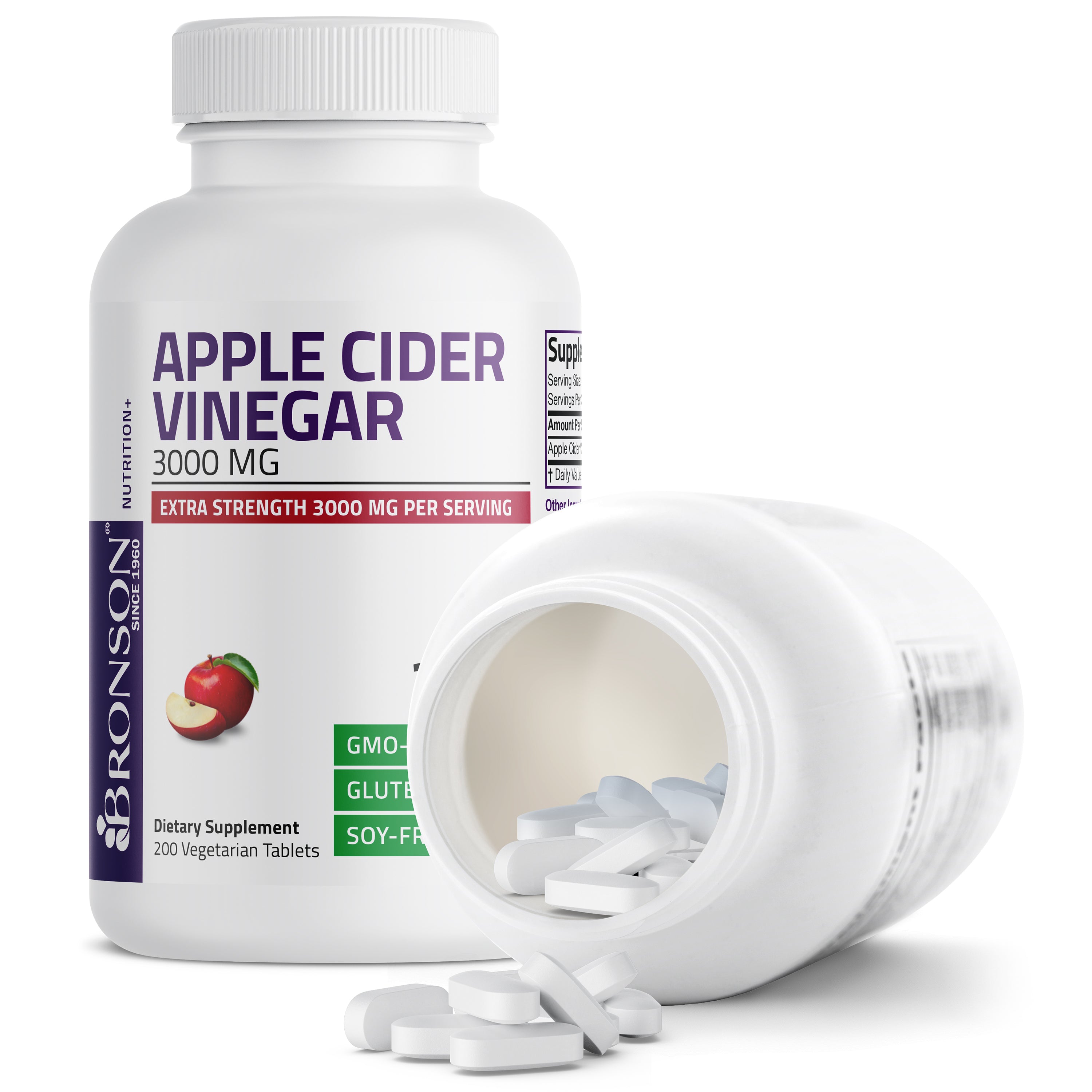 Apple Cider Vinegar 3000 MG, 200 Vegetarian Tablets