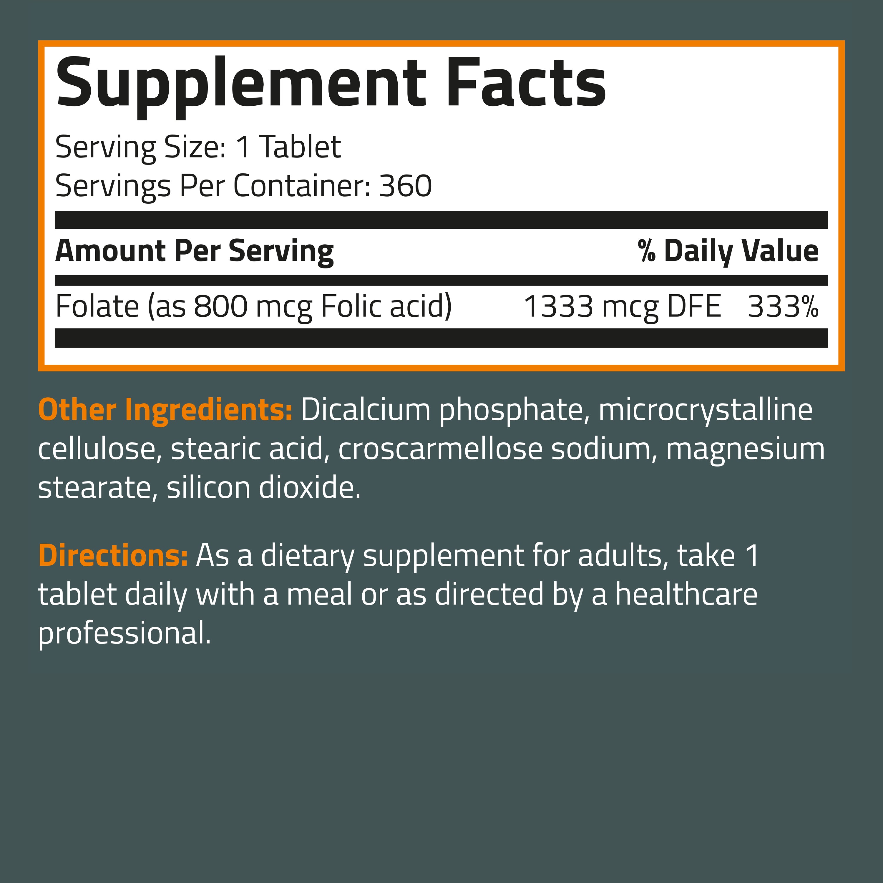 Folic Acid 800 MCG, 360 Tablets view 6 of 6