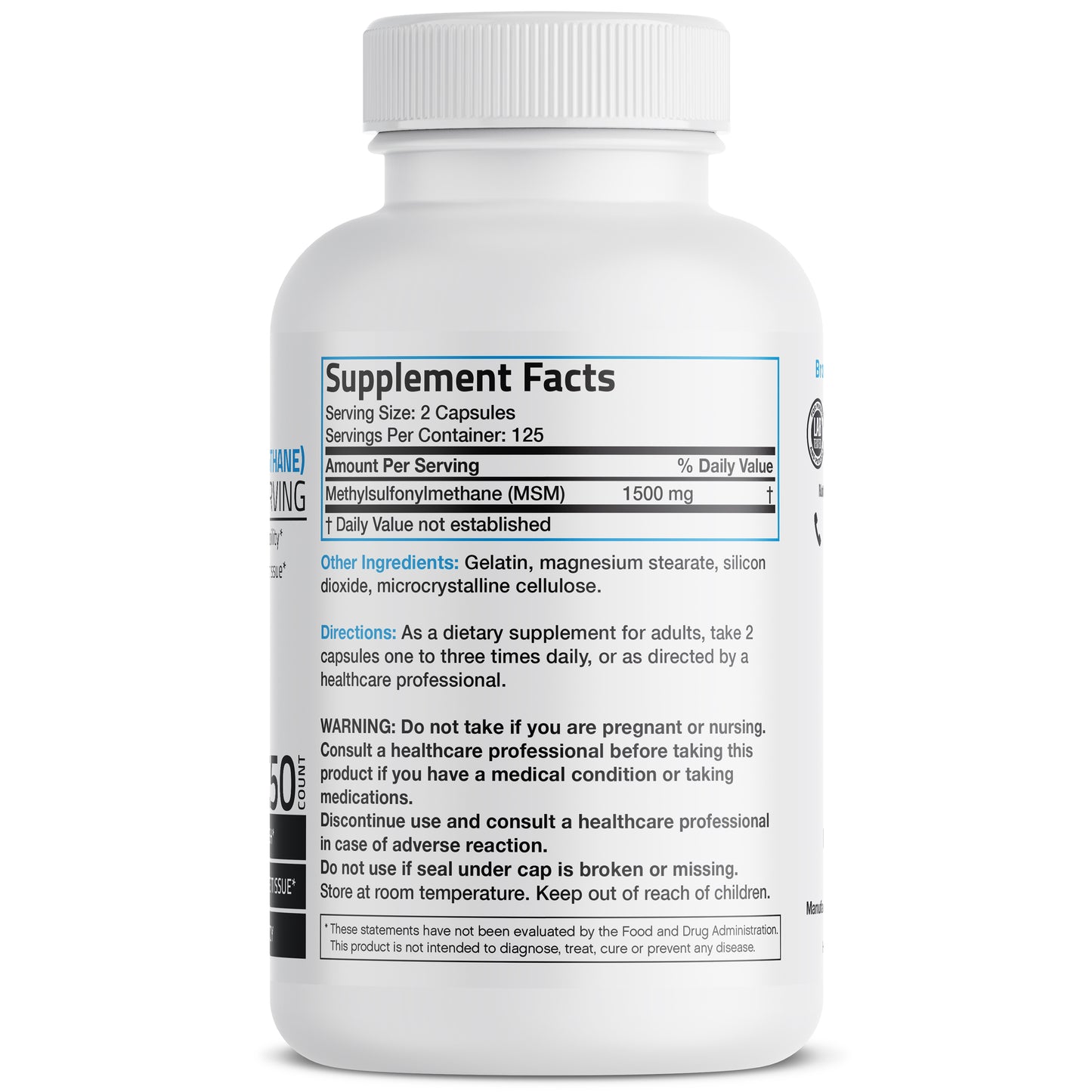 MSM - 1,500 mg - 250 Capsules