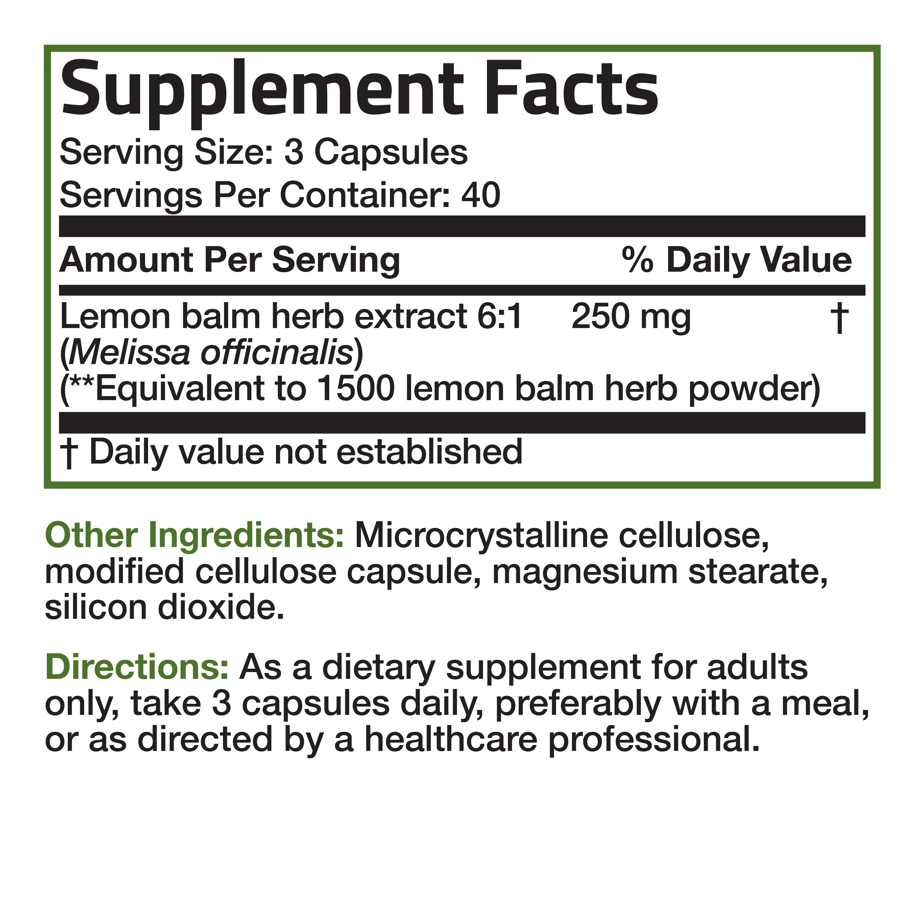 Melissa Lemon Balm 1500 MG per Serving