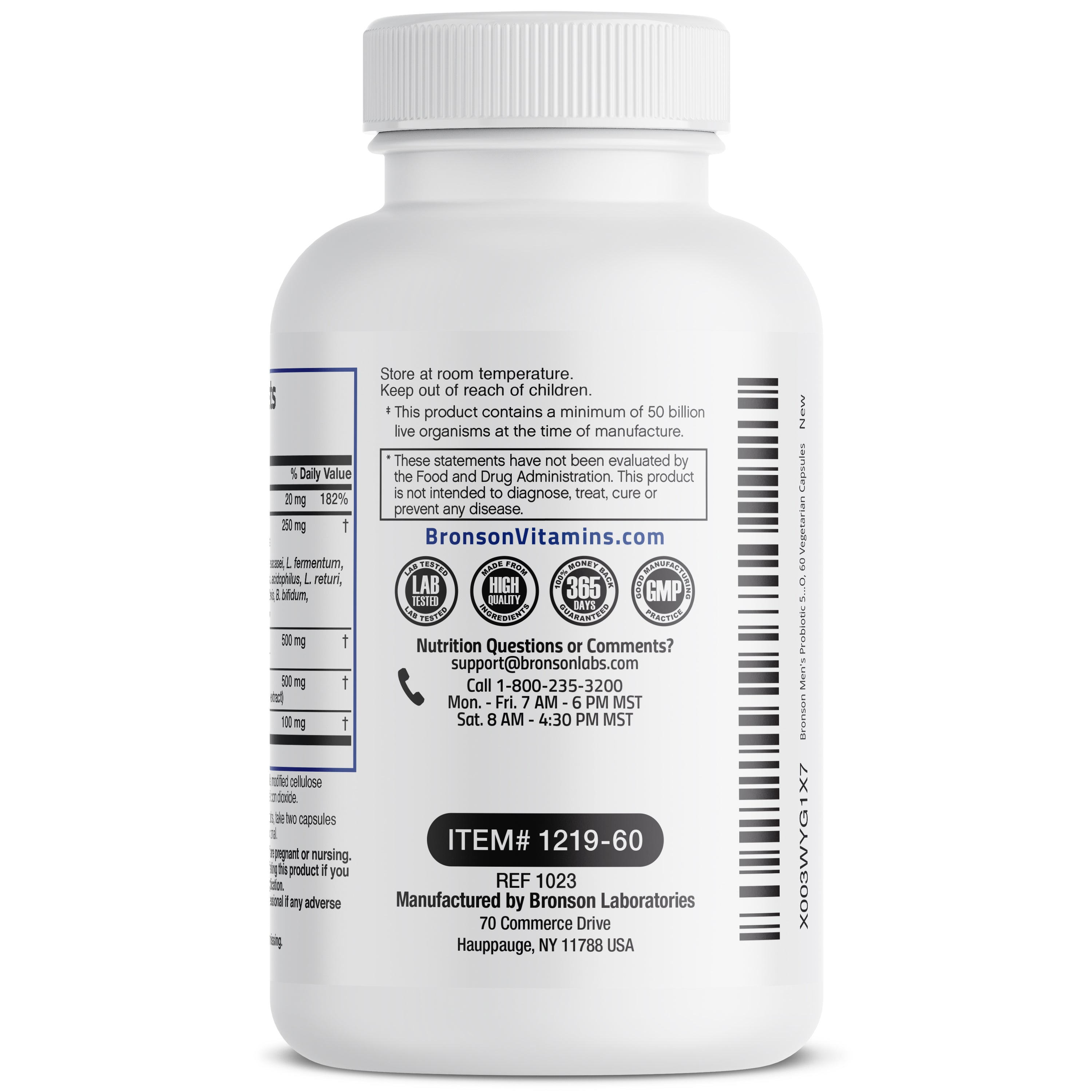 Men's Probiotic 50 Billion CFU Plus Prebiotic with Ashwagandha, Fenugreek & Zinc, 60 Vegetarian Capsules