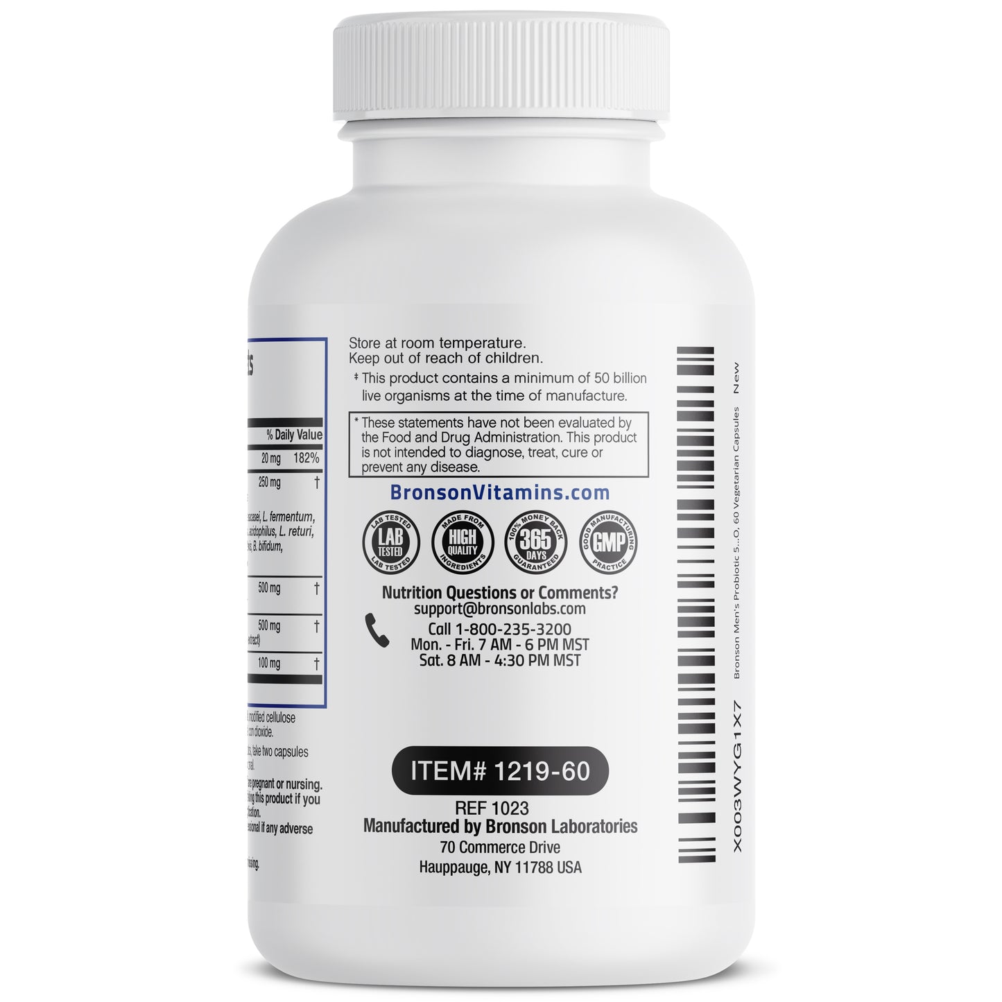 Men's Probiotic 50 Billion CFU Plus Prebiotic with Ashwagandha, Fenugreek & Zinc, 60 Vegetarian Capsules