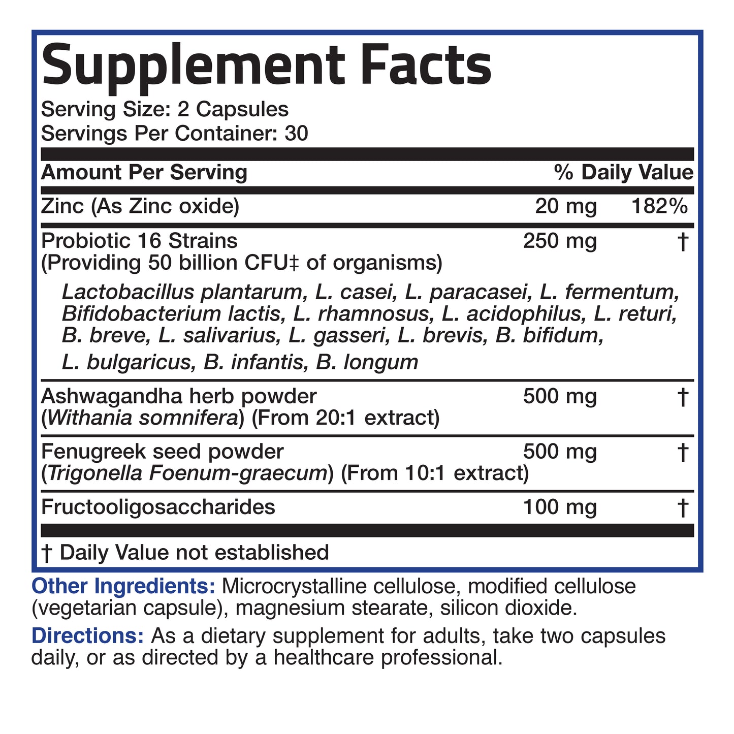 Men's Probiotic 50 Billion CFU Plus Prebiotic with Ashwagandha, Fenugreek & Zinc, 60 Vegetarian Capsules