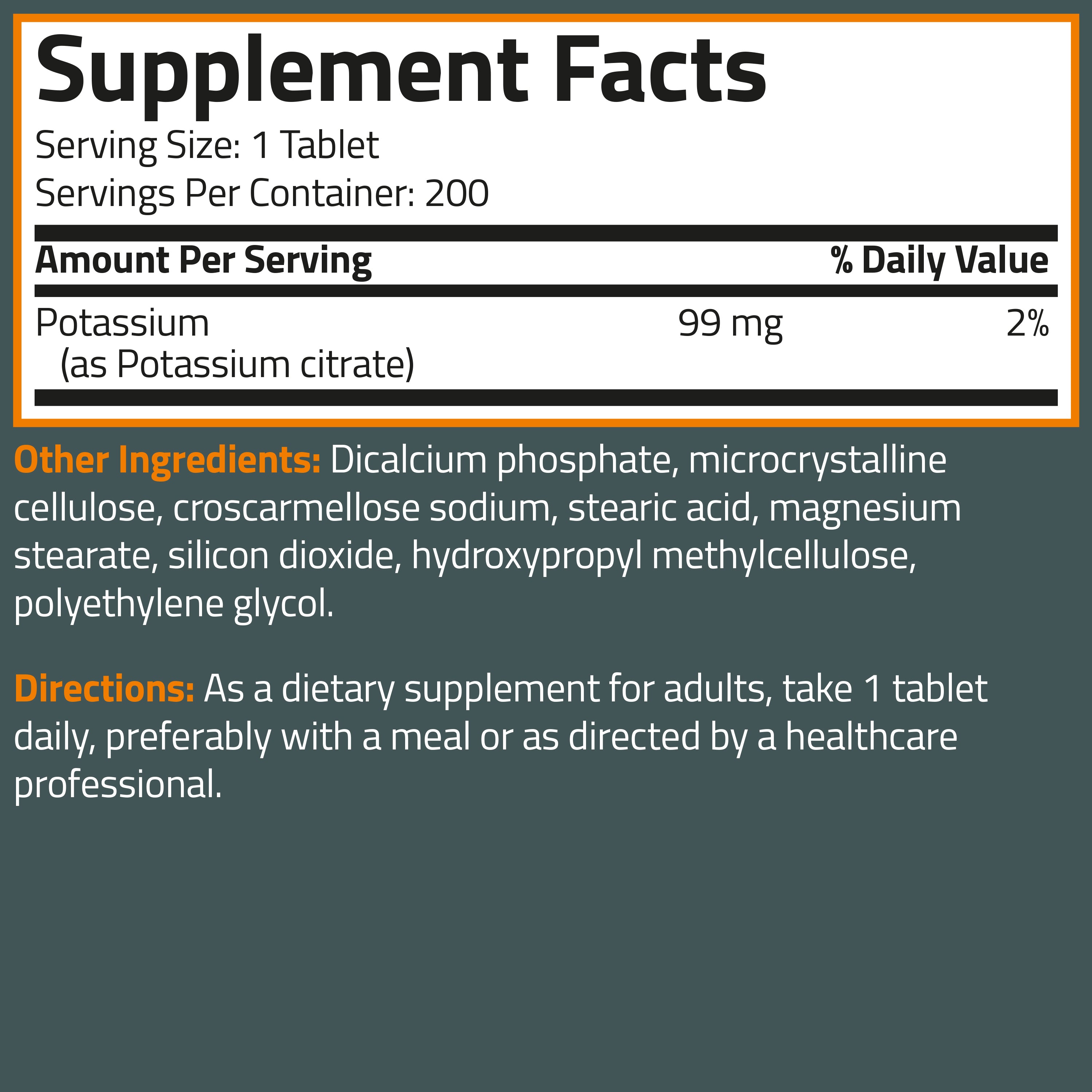 Potassium Citrate 99mg, 200 Tablets