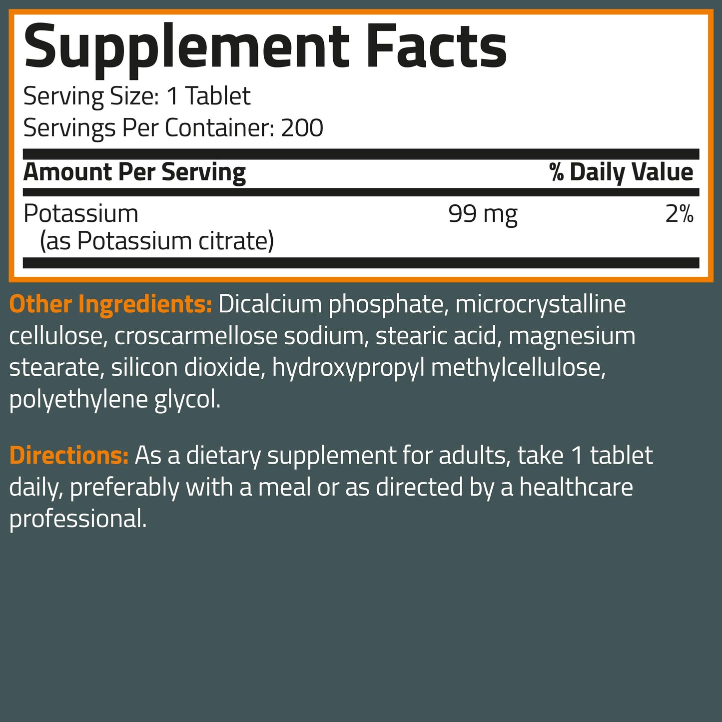 Potassium Citrate 99mg, 200 Tablets.