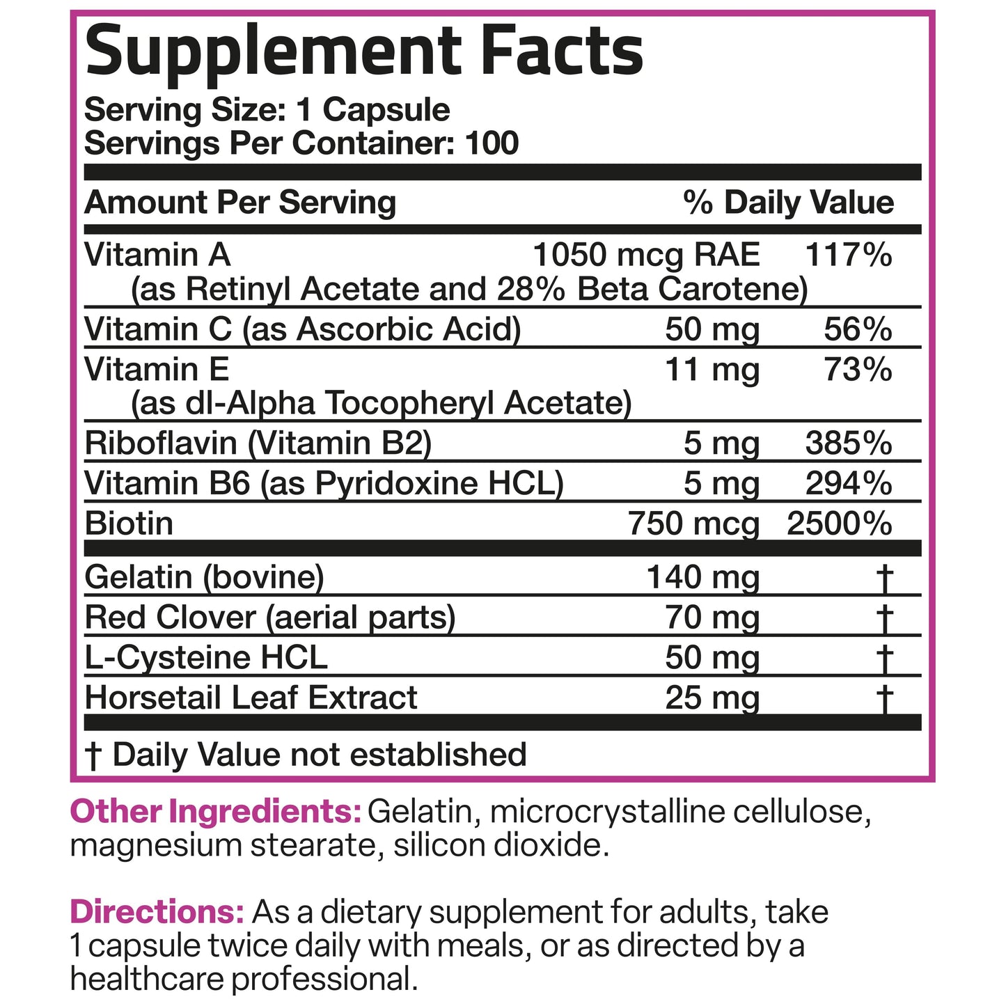 Hair, Skin & Nails for Women - 100 Capsules.