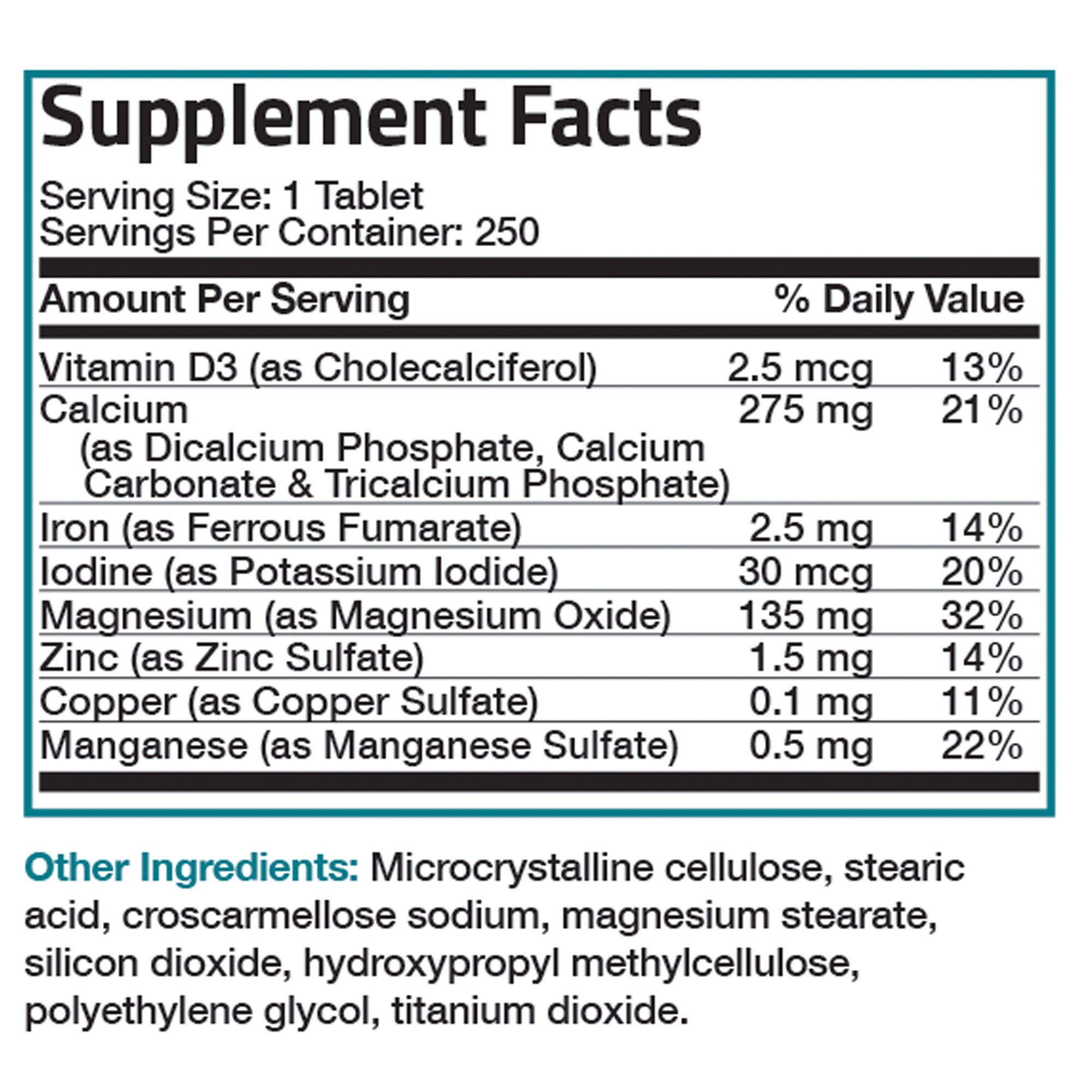 Calcium with Minerals and Vitamin D - 250 Tablets