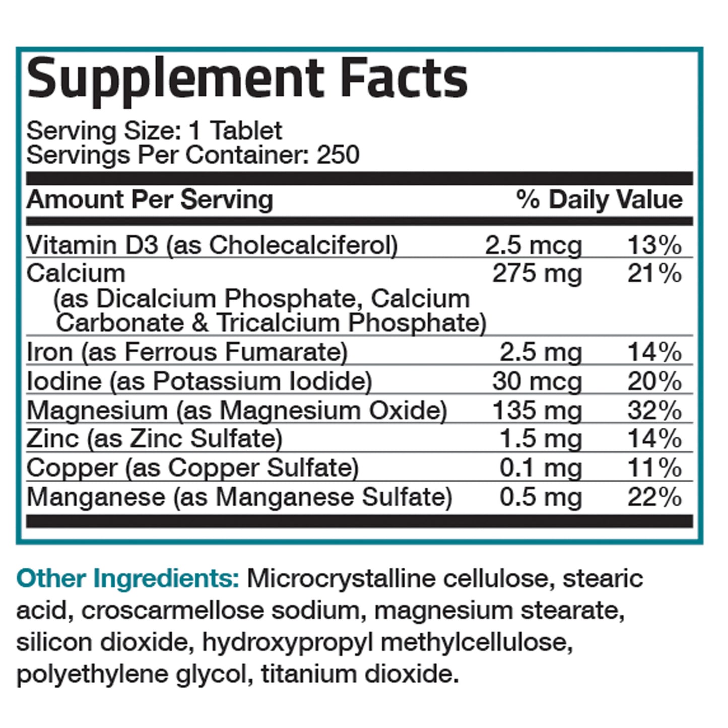 Calcium with Minerals and Vitamin D - 250 Tablets