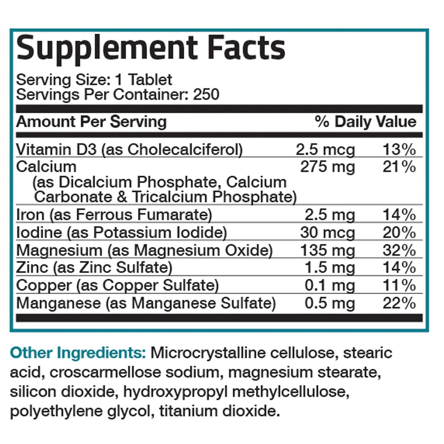 Calcium with Minerals and Vitamin D - 250 Tablets.
