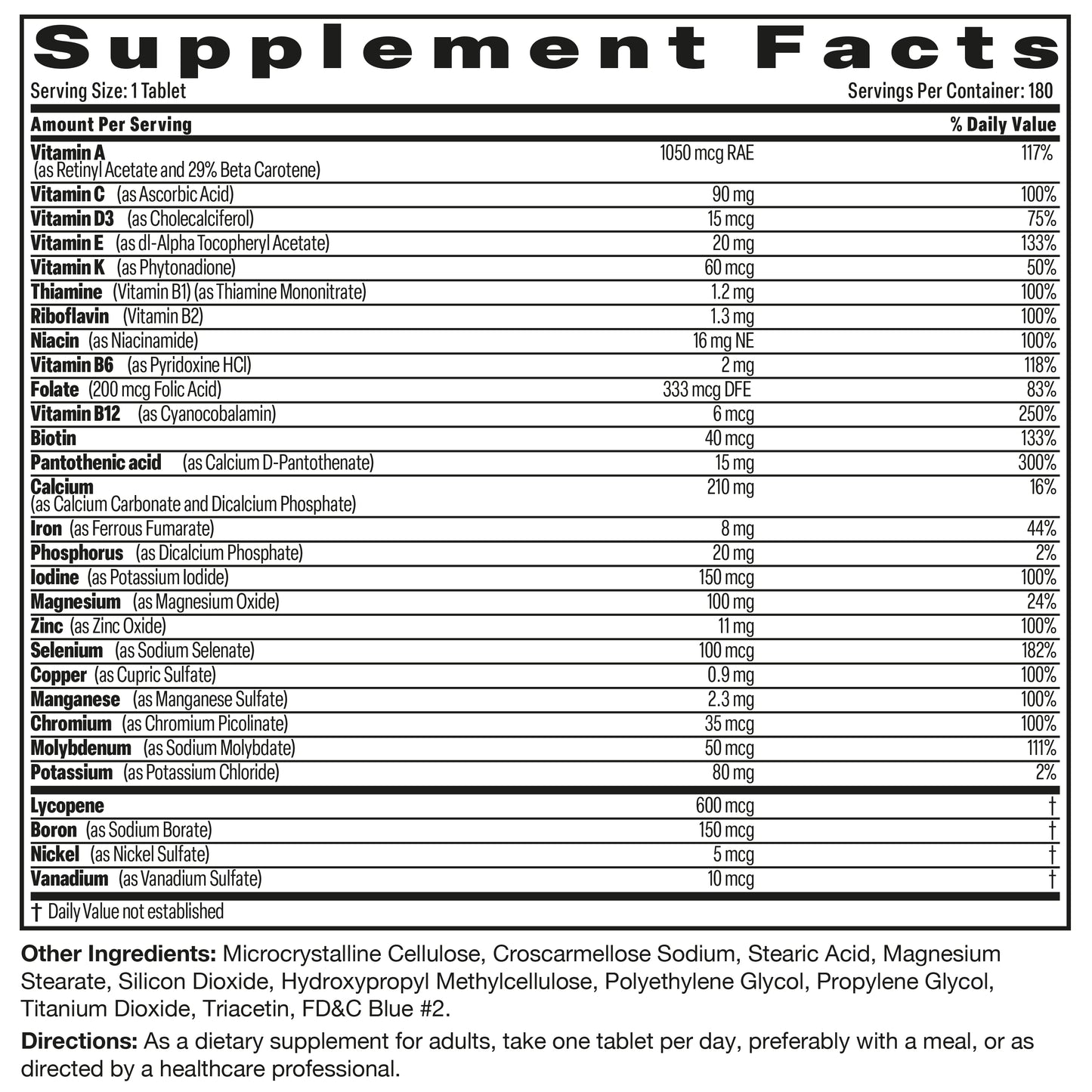 Bronson ONE Daily Men’s Complete MultiVitamin MultiMineral - 180 Tablets
