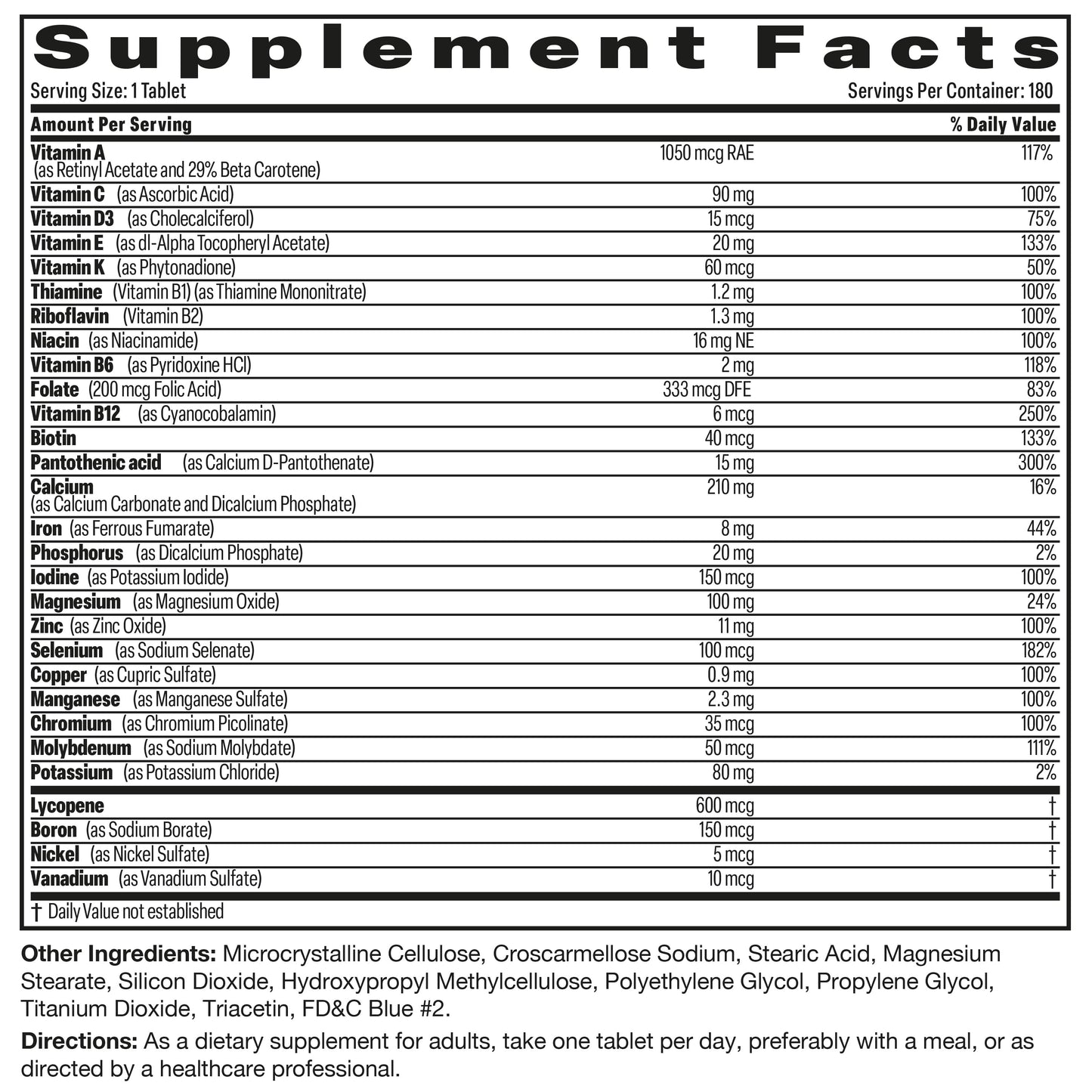 Bronson ONE Daily Men’s Complete MultiVitamin MultiMineral - 180 Tablets.