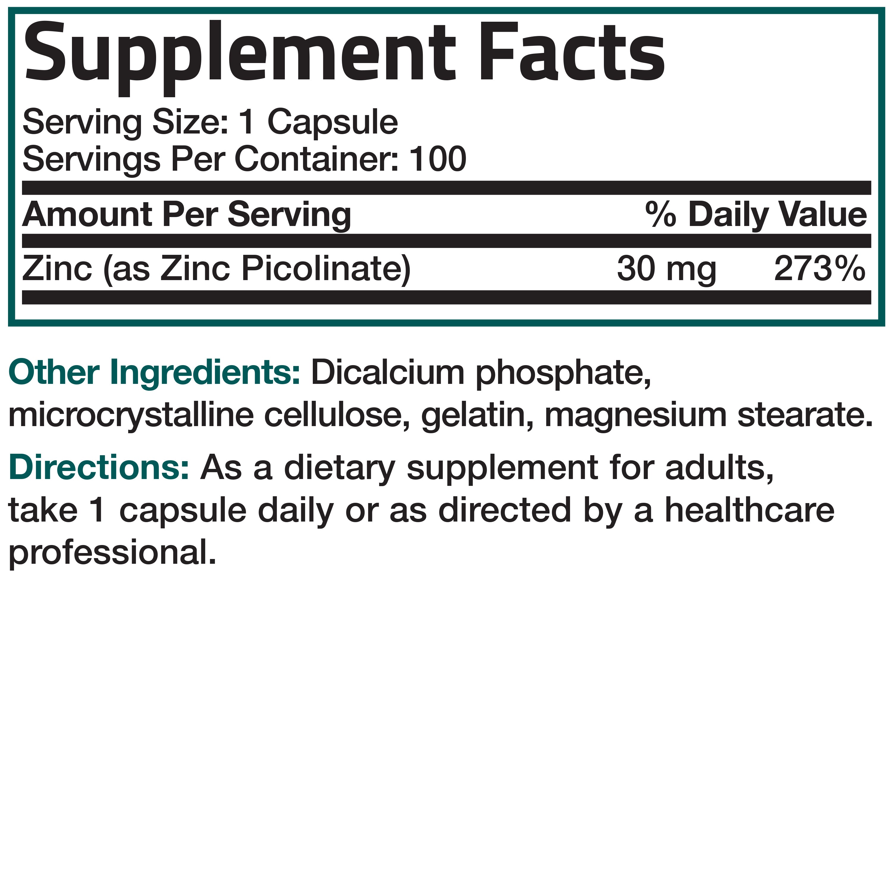 Zinc Picolinate - 30 mg - 100 Capsules
