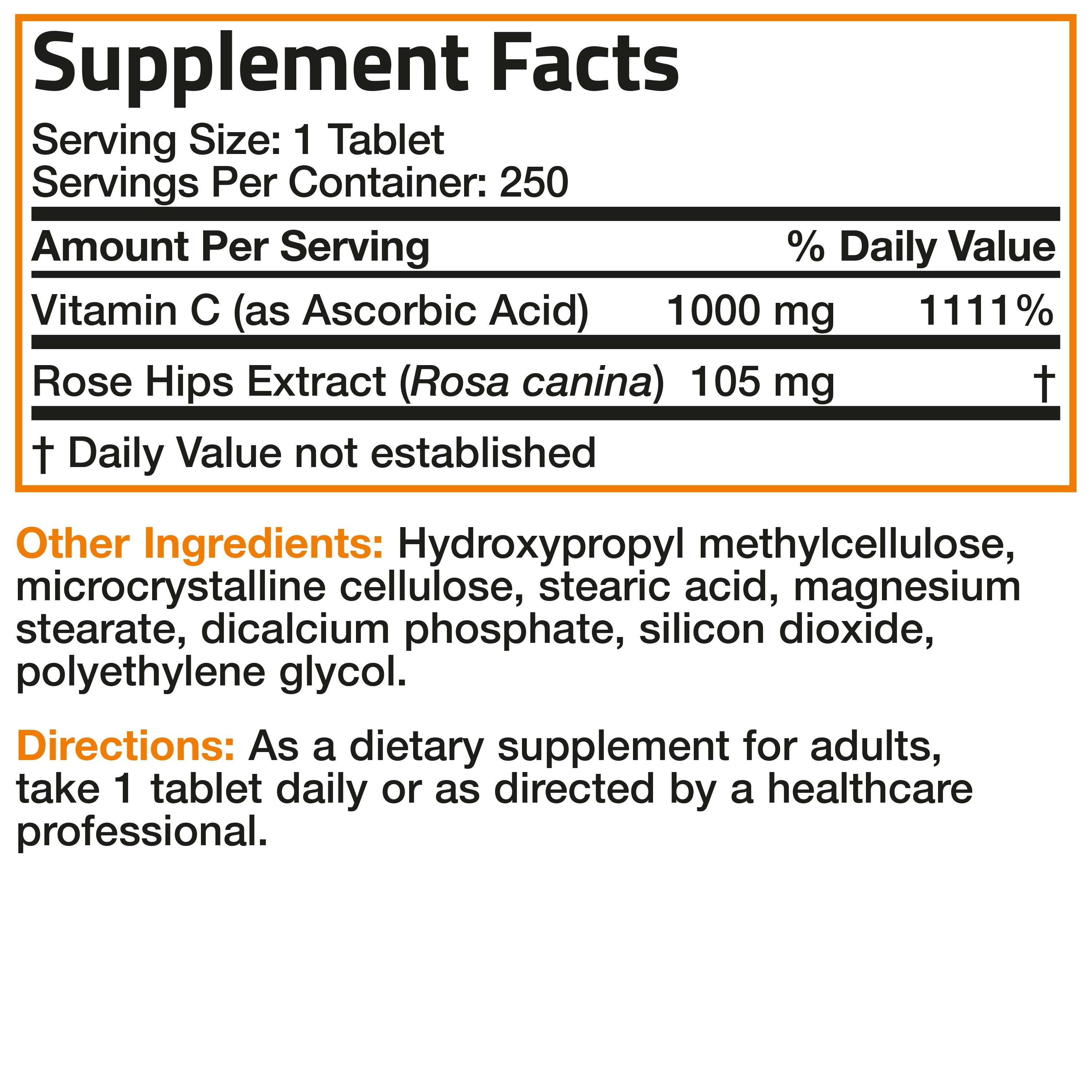 Vitamin C Ascorbic Acid Sustained Release with Rose Hips - 1,000 mg