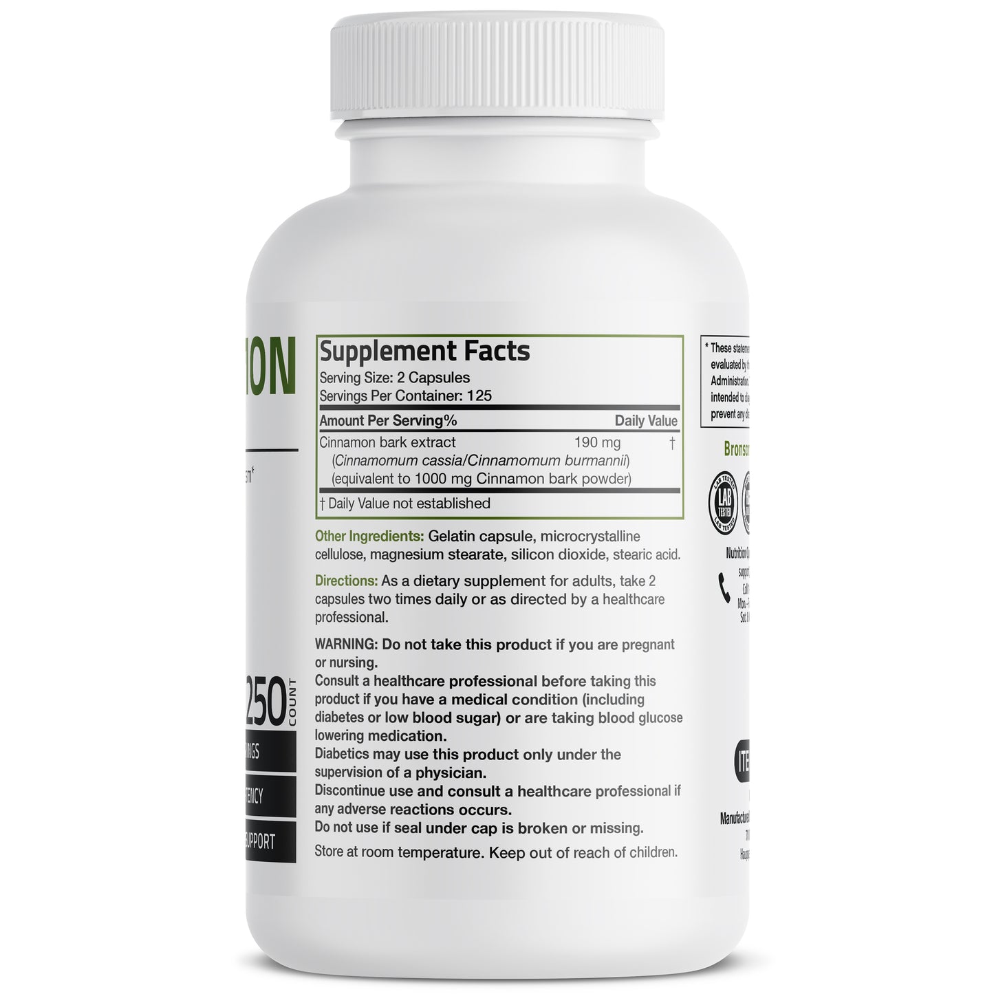 Cinnamon High-Potency - 1,000 mg - 250 Capsules