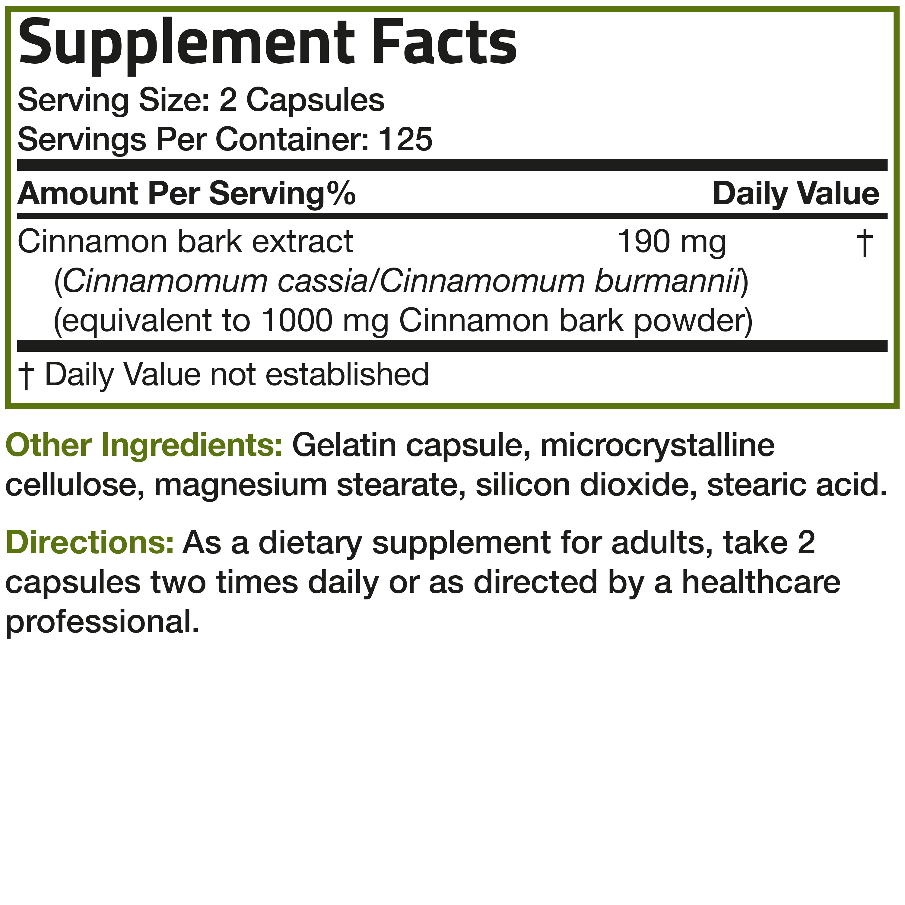 Cinnamon High-Potency - 1,000 mg - 250 Capsules