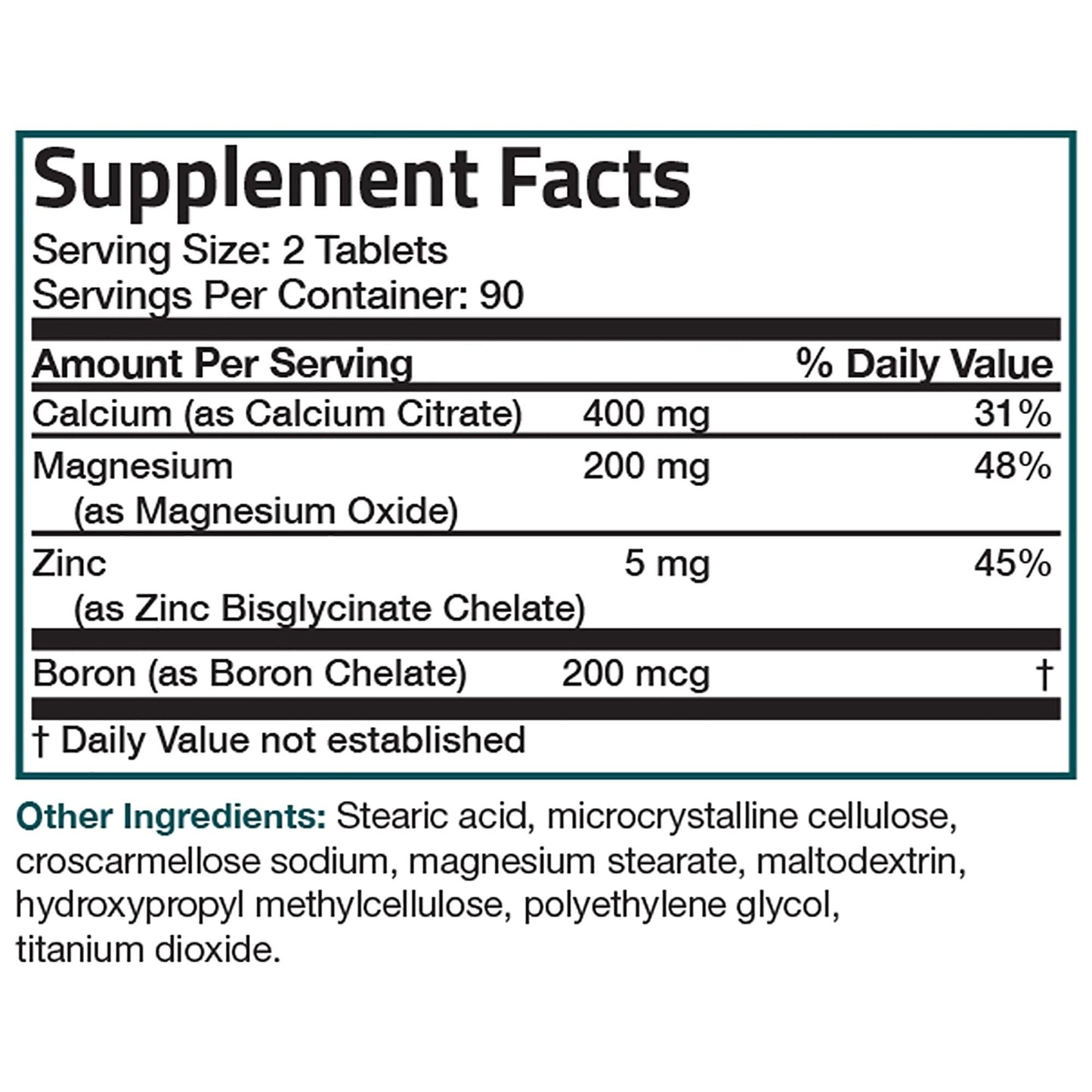 Calcium and Magnesium with Boron and Zinc - 180 Tablets.