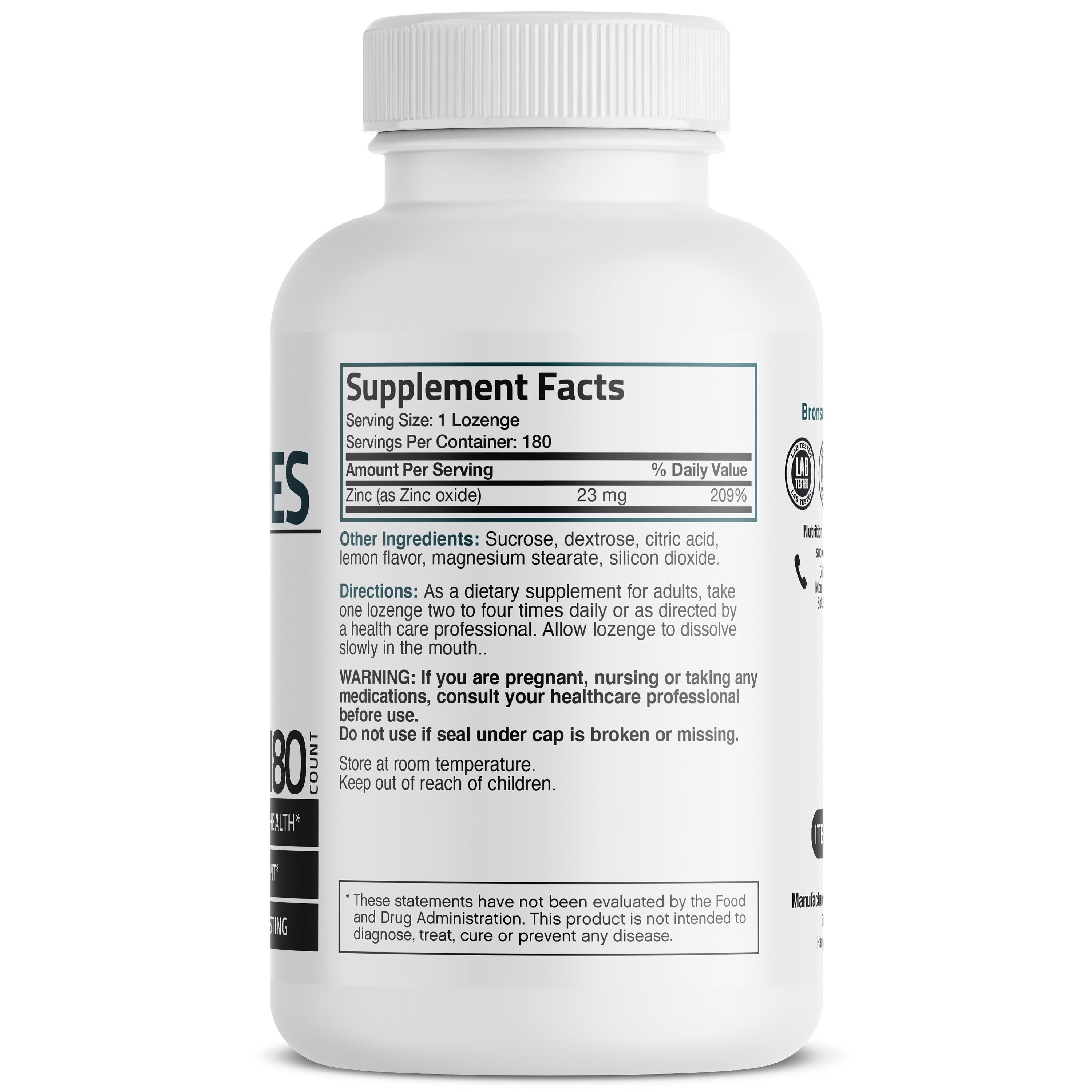 Zinc Lozenges - Lemon - 23 mg - 180 Lozenges