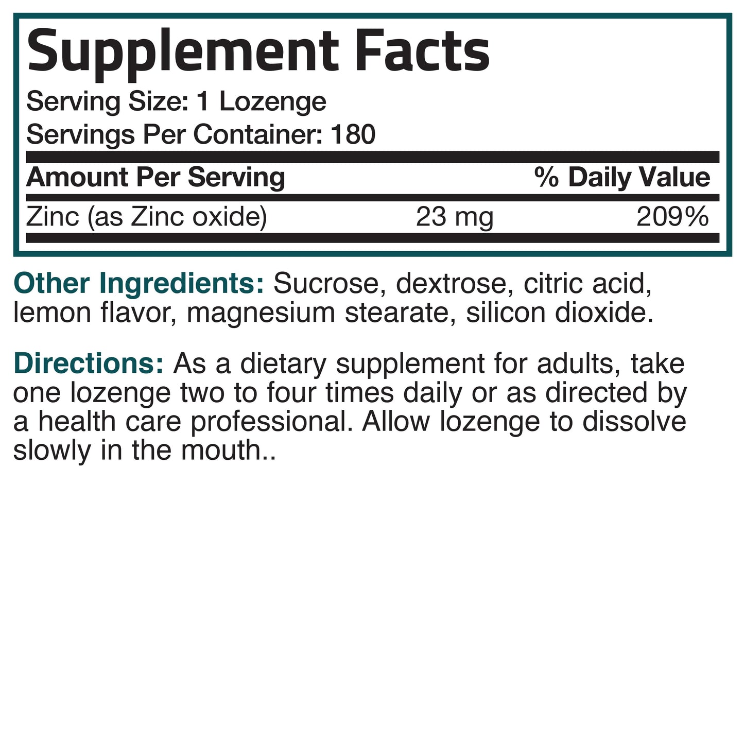 Zinc Lozenges - Lemon - 23 mg - 180 Lozenges.