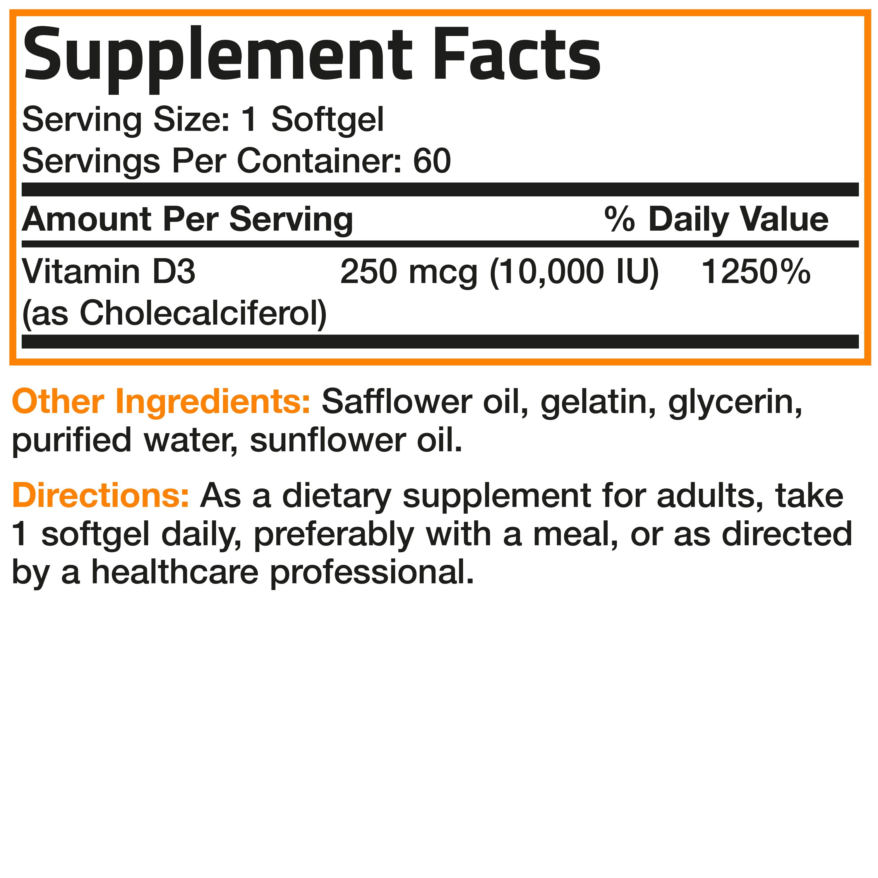 Vitamin D3 - 10,000 IU - 60 Softgels