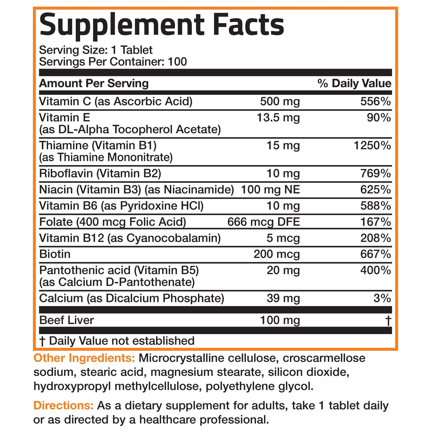 Vitamin B-Complex with Vitamins C and E - 100 Tablets.