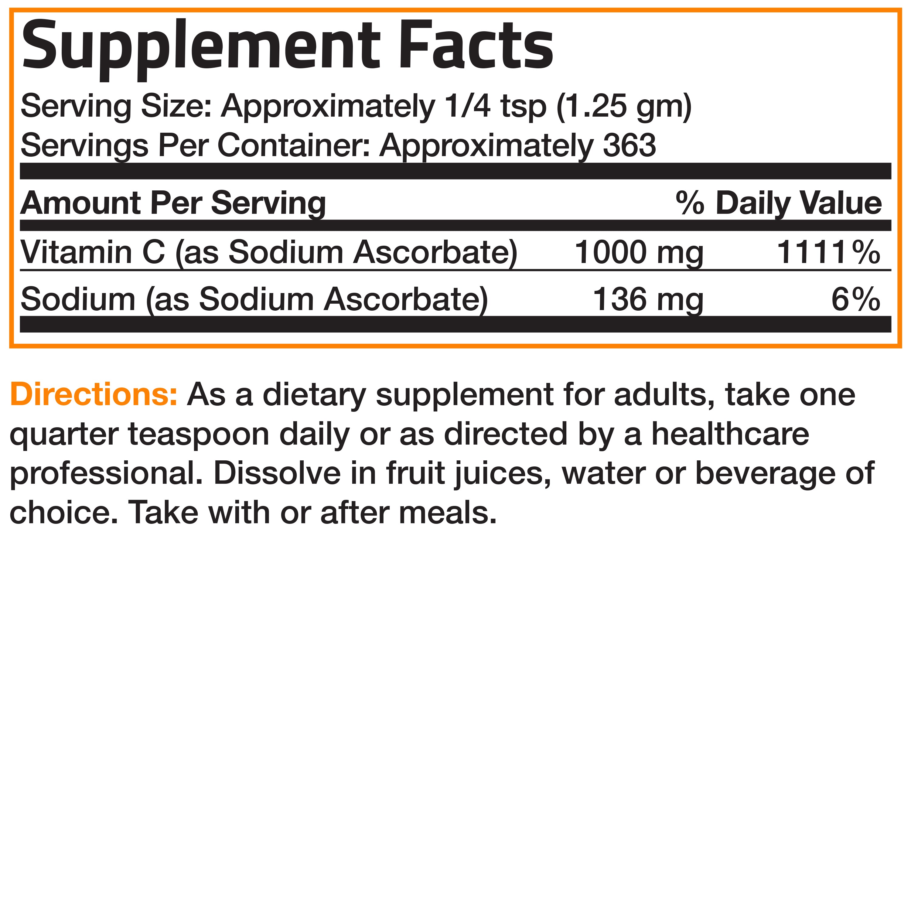 Vitamin C Non-Acidic Sodium Ascorbate Crystals - 1,000 mg