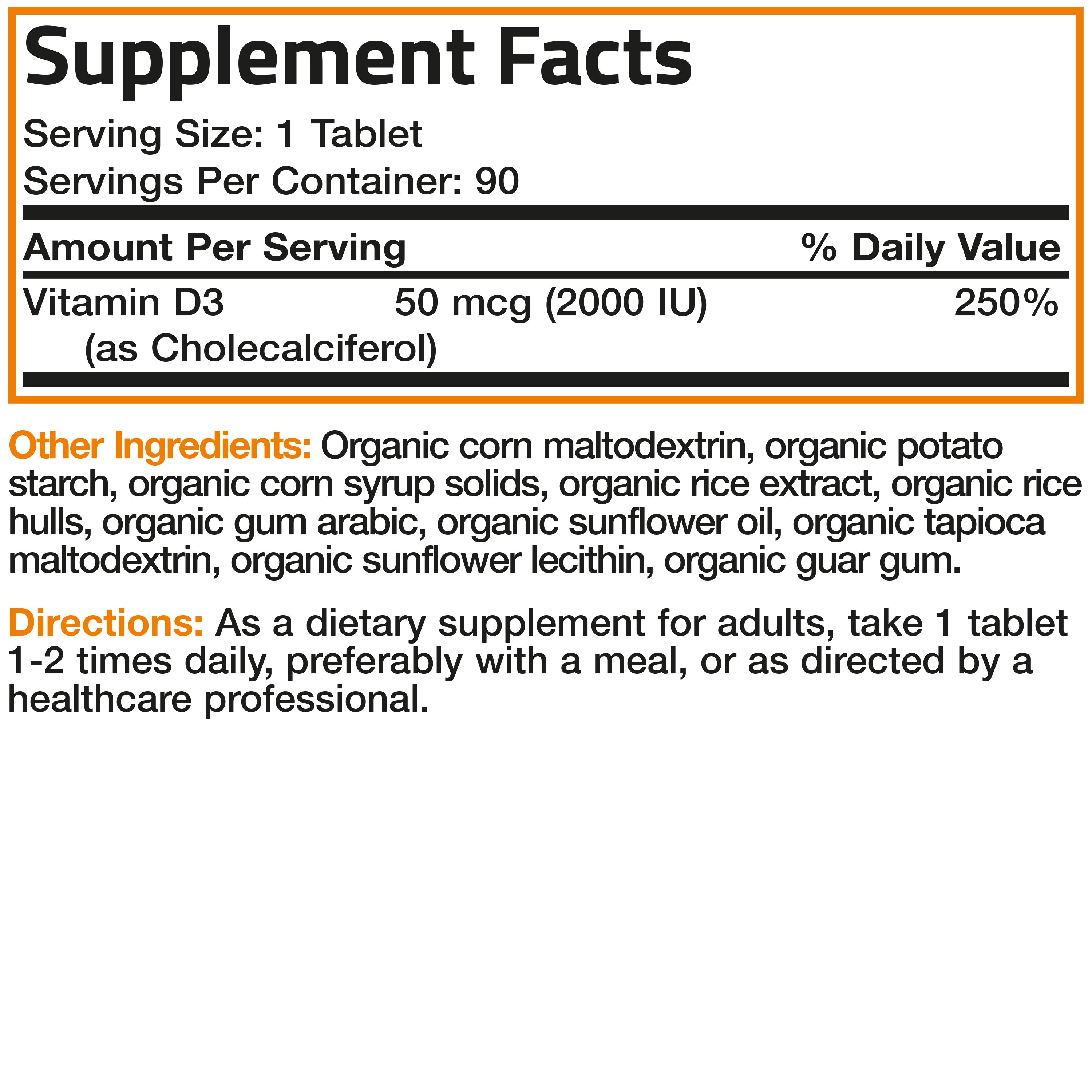 Vitamin D3 USDA Certified Organic - 2,000 IU