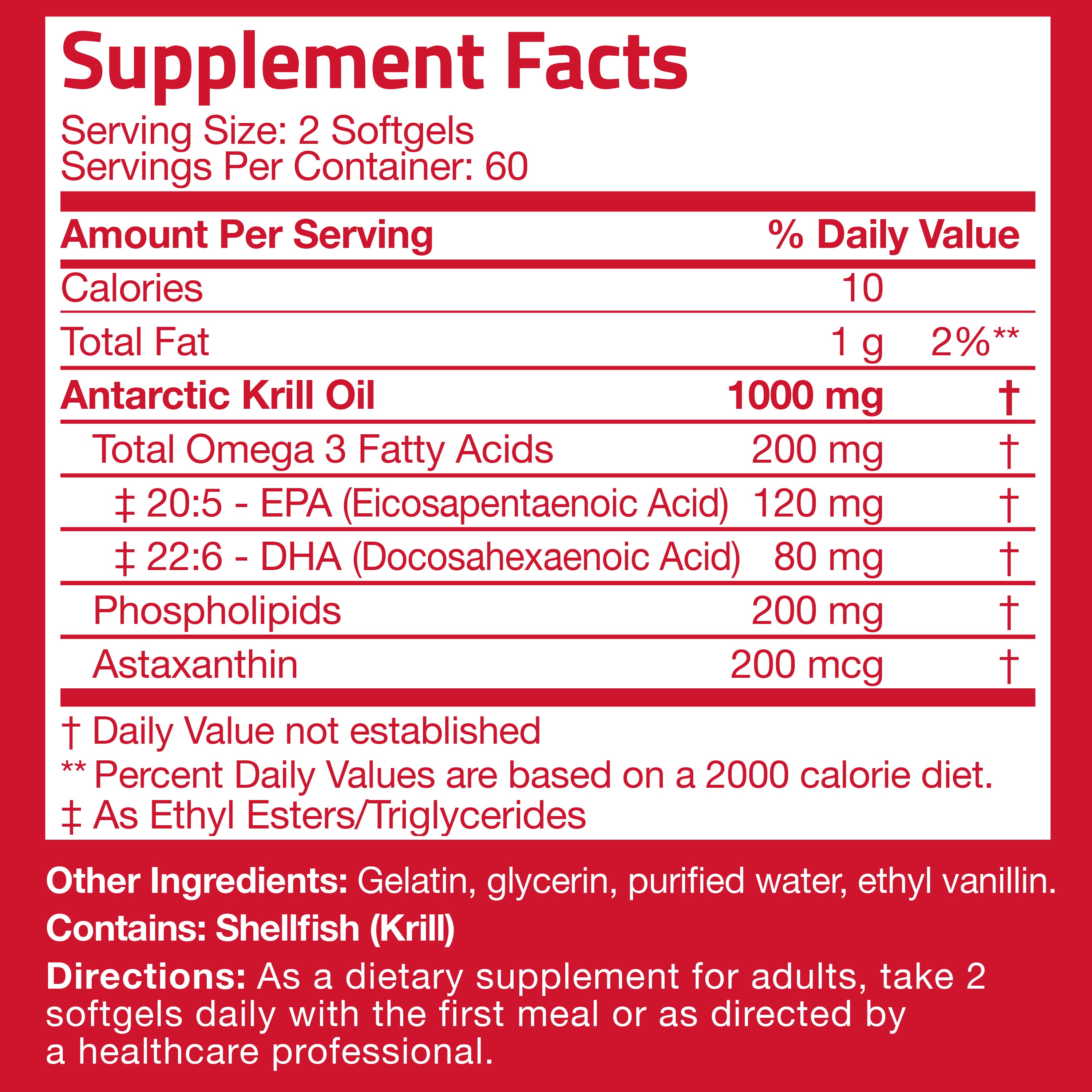 Premium Antarctic Krill Oil Omega-3 EPA DHA Non-GMO - 1,000 mg