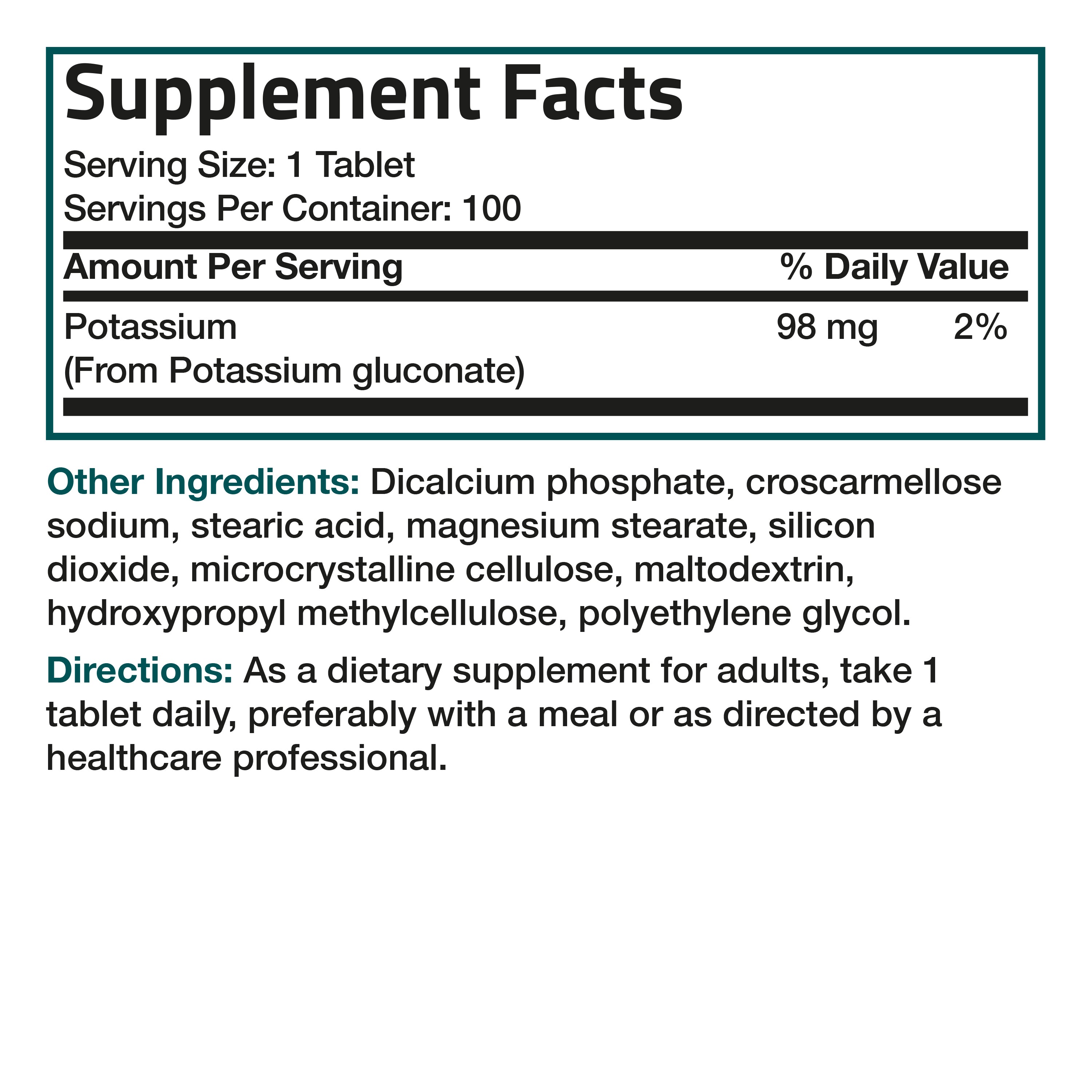 Potassium Gluconate - 98 mg - 100 Tablets view 4 of 4