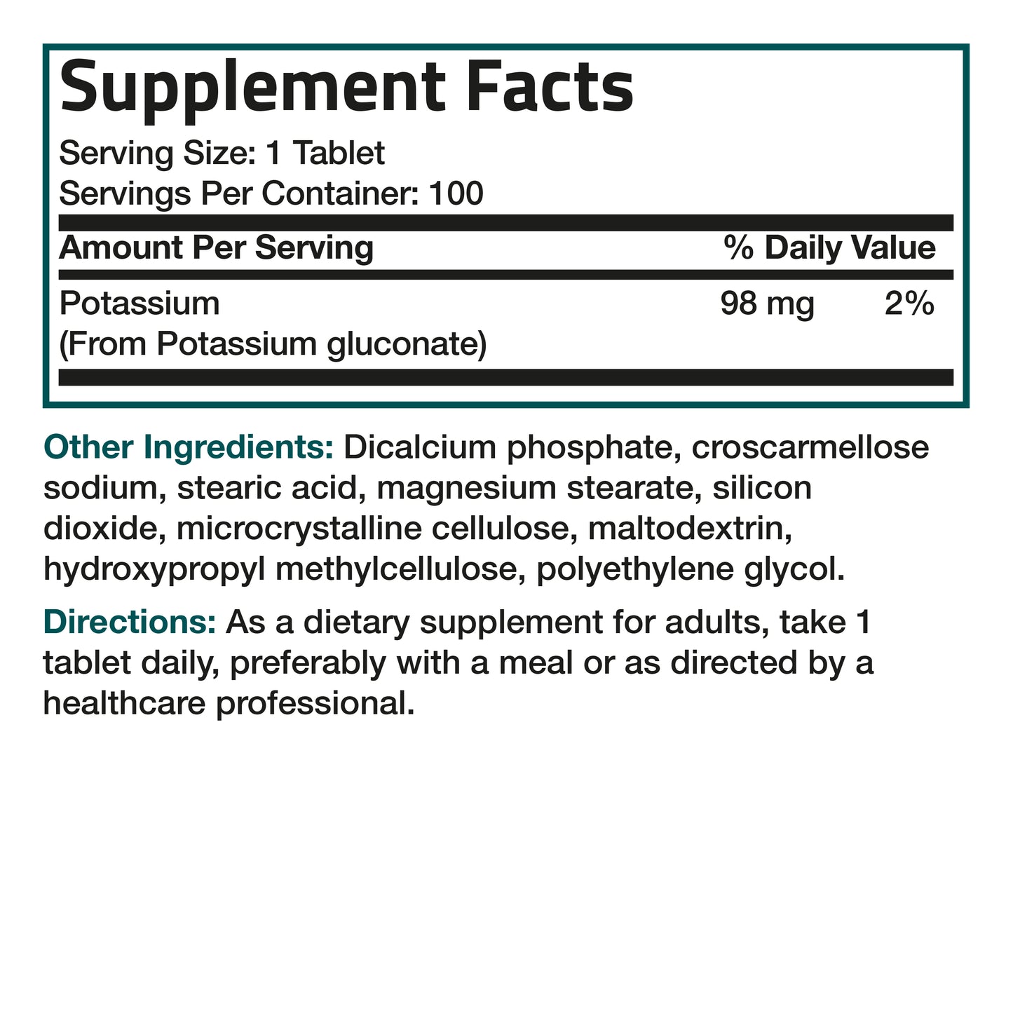 Potassium Gluconate - 98 mg - 100 Tablets